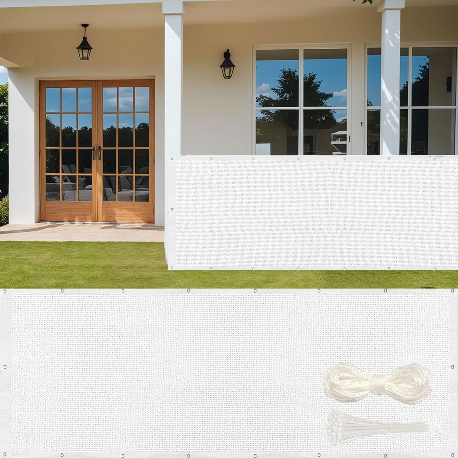 Brise vue 55x610 cm HDPE blanc pour balcon et clôture de jardin avec œillets