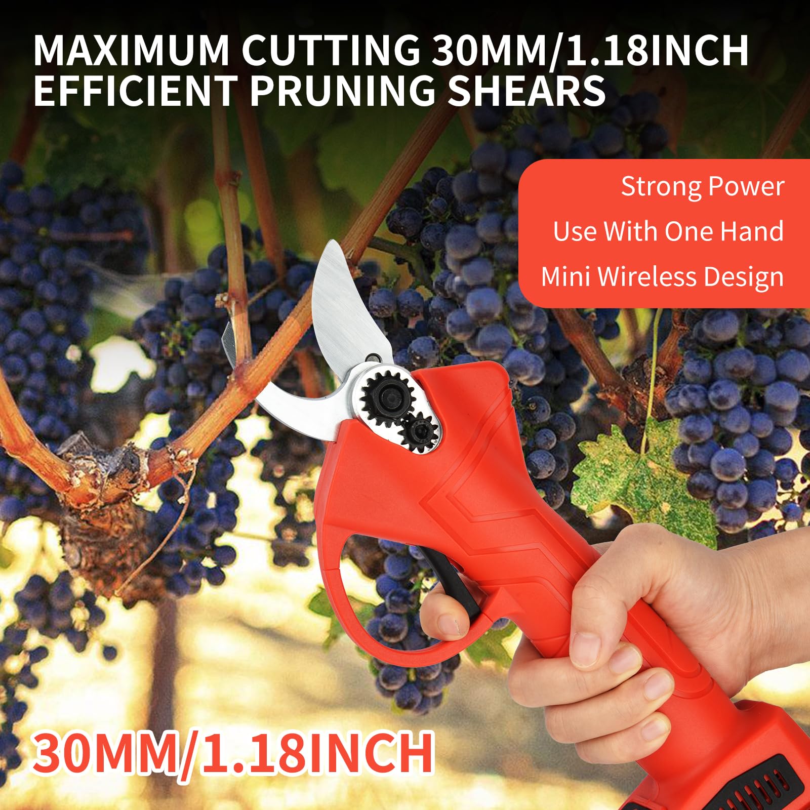Tijeras de Podar Electricas 30MM, Tijeras de Podar Bateria con 2 Batería 2000 mAh, Podadora Eléctrica Recargable Para Jardín, Ramas, Macizo de Flores,Olivos, Vides, Manzanos