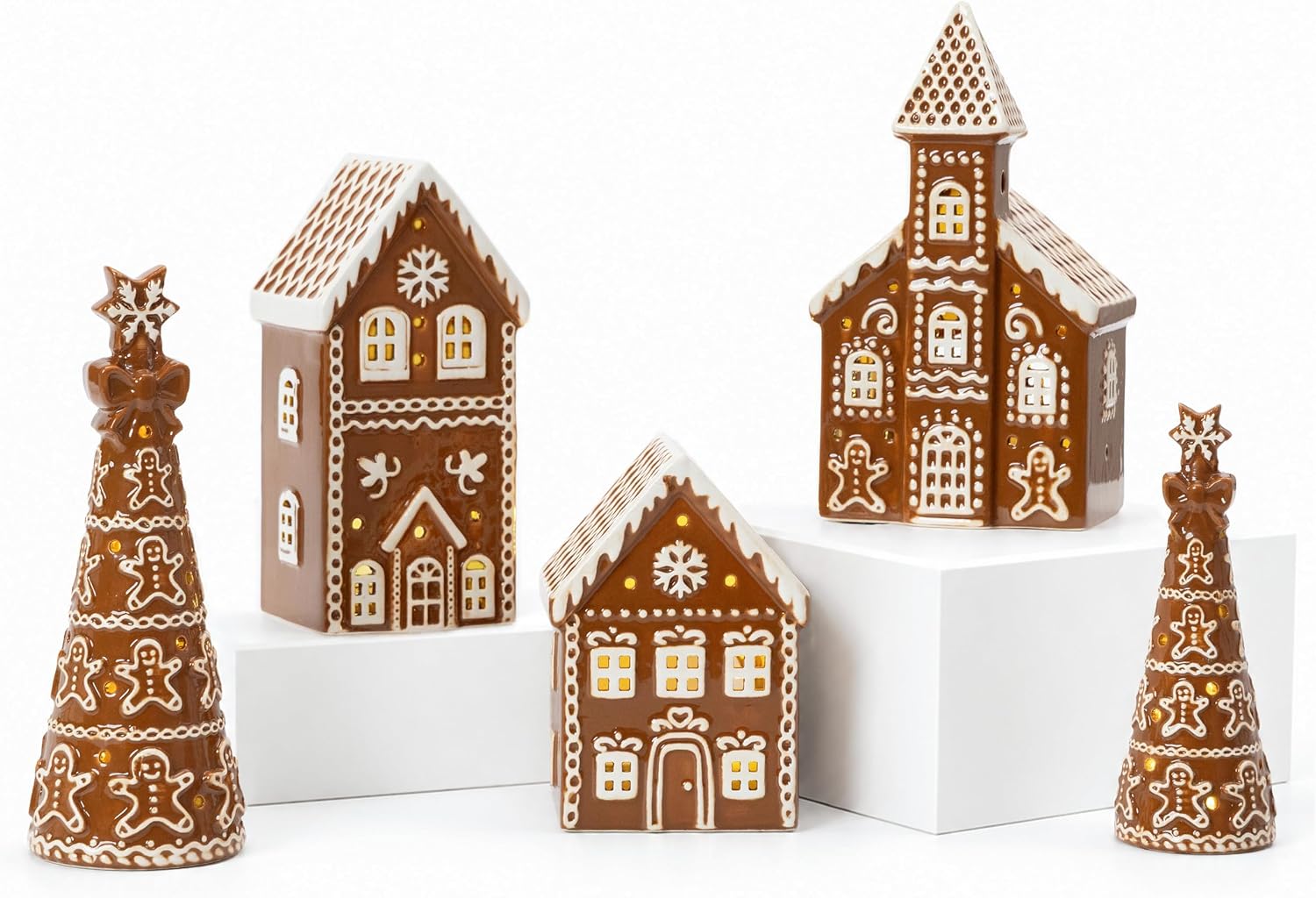Gingerbread Christmas Decorations 5PCS Gingerbread House Set w/Tea Lights