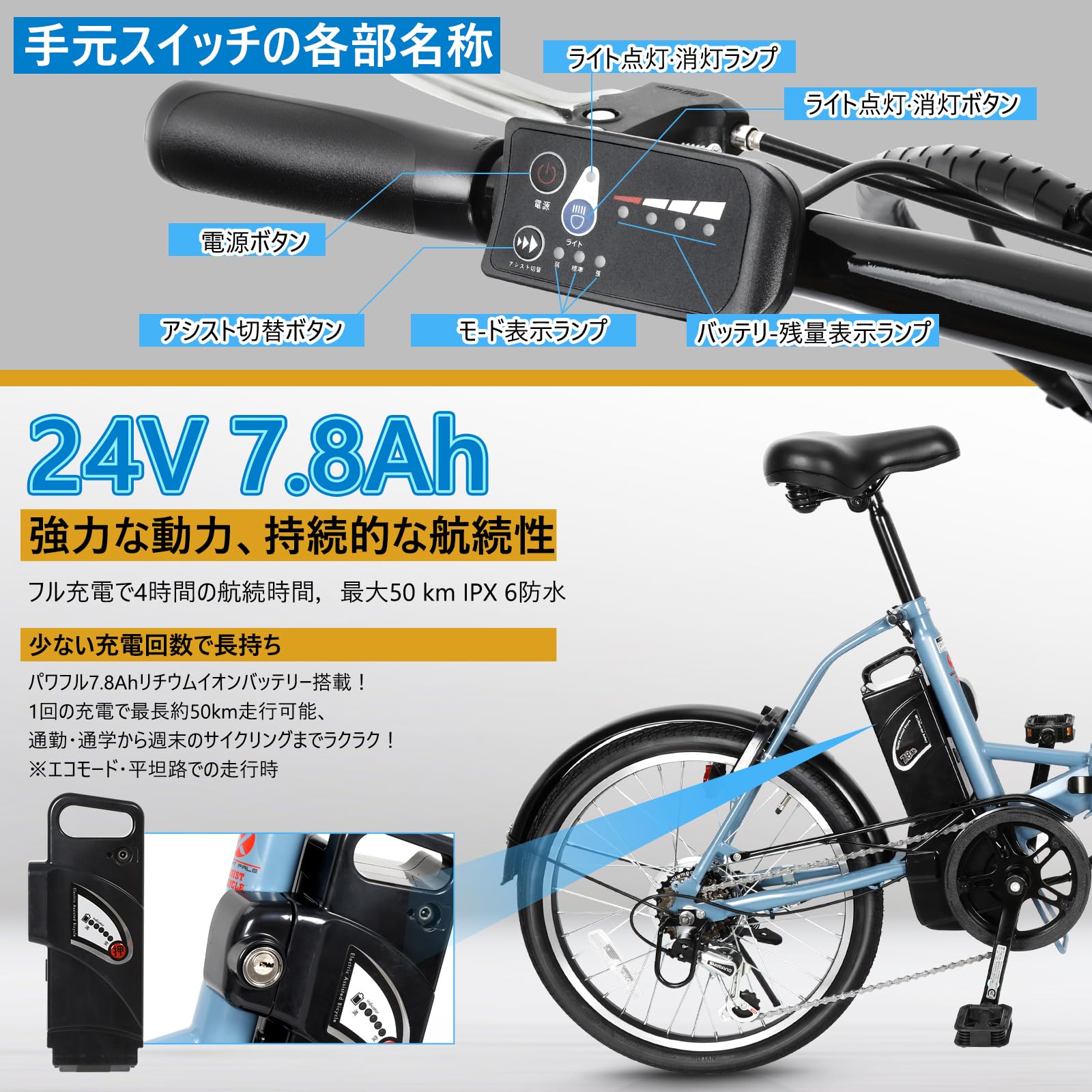 Amazon | Bright Pale 電動アシスト自転車 20インチ 折りたたみ 型式
