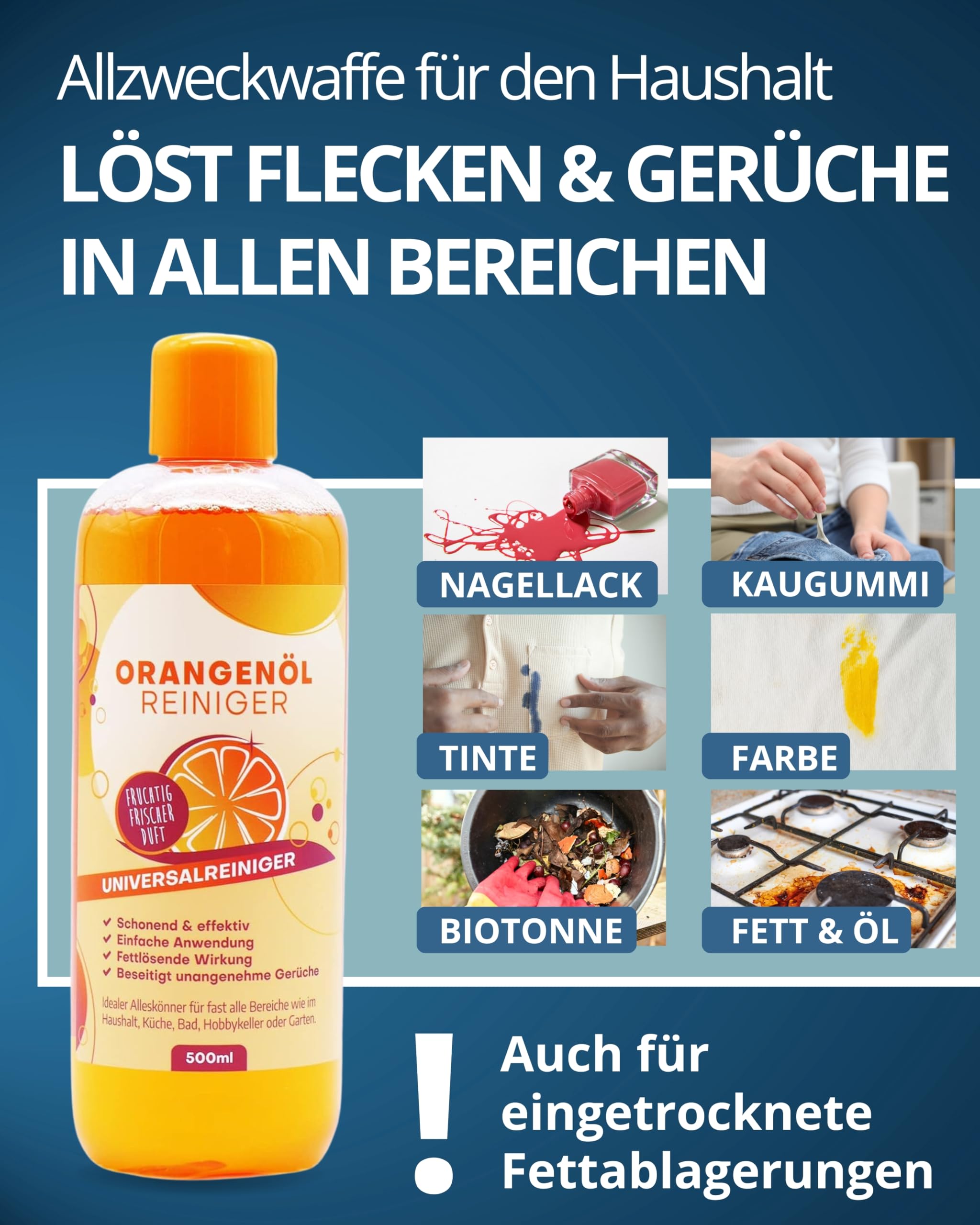 S-Pro - Orangenölreiniger fettlöser Konzentrat 6x500ml Flasche - Schonender Orangenreiniger hochkonzentriert mit frischem Orangenduft - Allzweckreiniger Reinigungsmittel für Haushalt, Küche & Bad