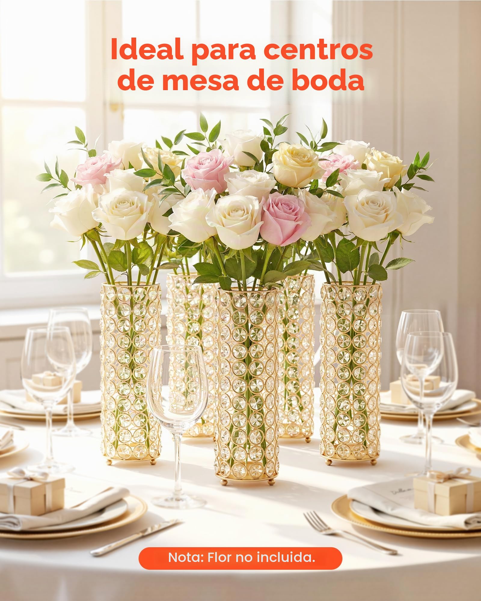 VEVOR Jarrones Decorativos, Paquete de 16 Piezas, Floreros Cilíndricos de Cristal, Altura de 26 cm, Centros de Mesa para Boda, Diseño Moderno, Decoración para Banquete Ceremonia Fiesta Recepción Hogar
