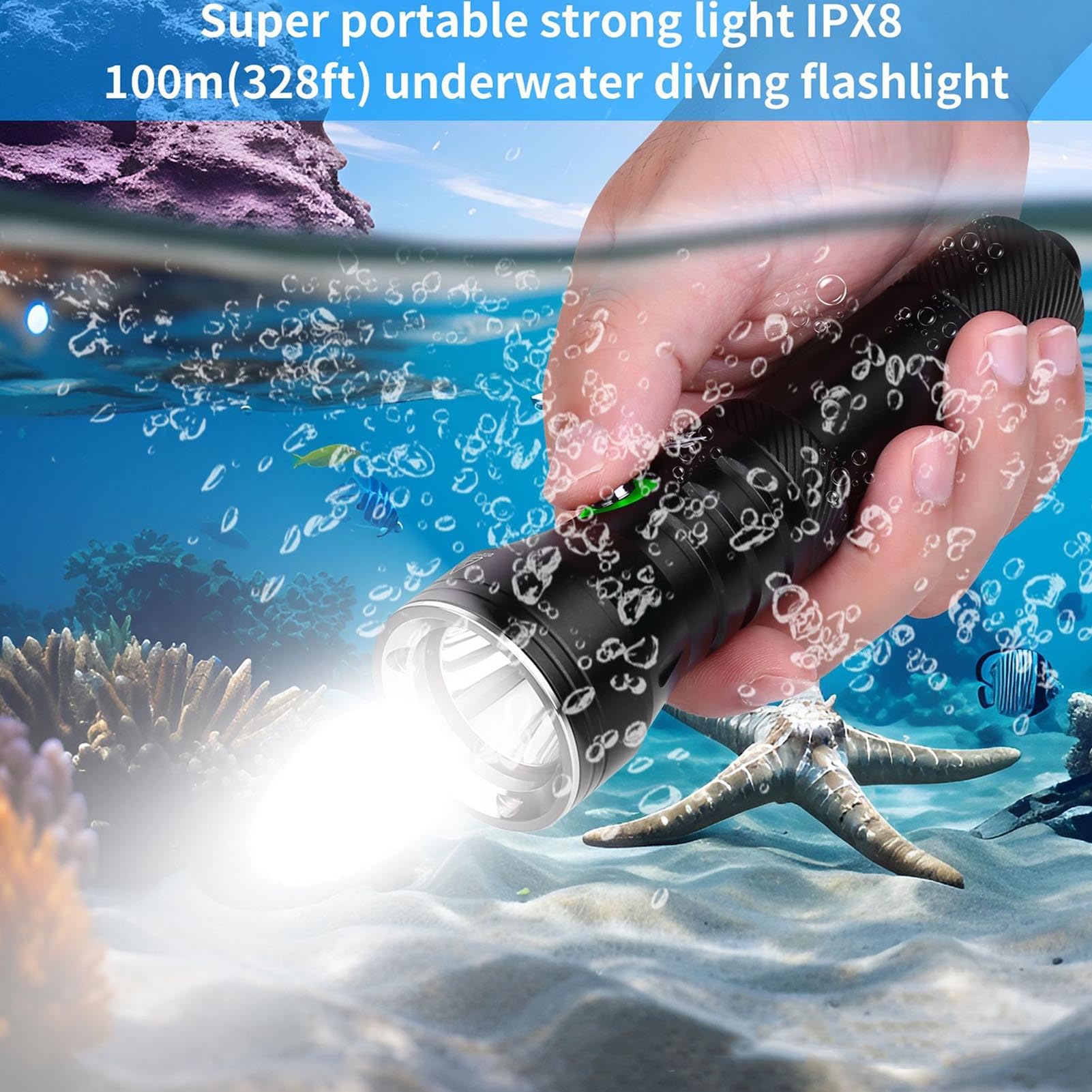 Torcia Subacquea Impermeabile in Lega di Alluminio da 2000LM con Luce Subacquea per Campeggio e Nuoto