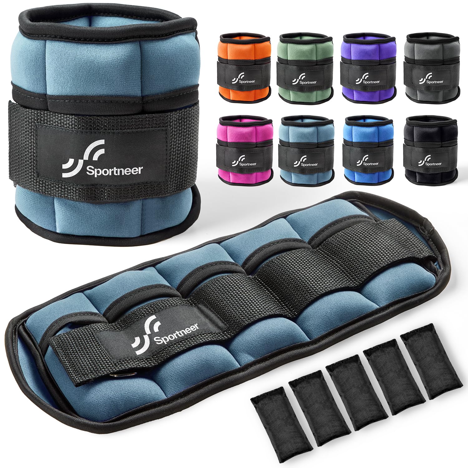 Sportneer Adjustable Ankle Wrist Weights for Men Women Kids, Adjustable Leg & Cuff Weight Straps for Fitness, Walking, Running, Aerobics, Yoga, Gym | 2 lbs for Each Ankle, 1 Pair Total Weight 4 lbs