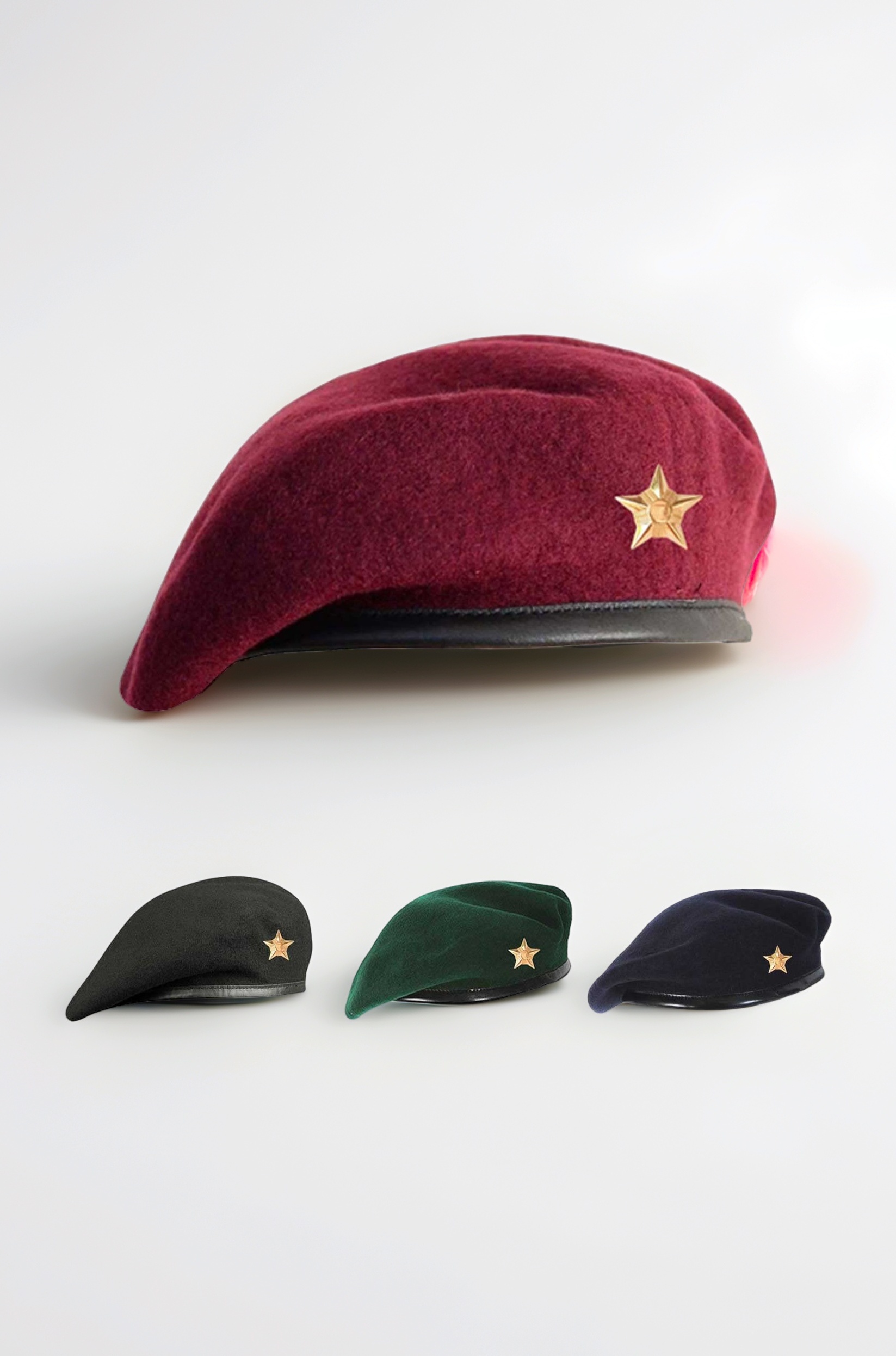 Woolen Rajputana Army Style Beret Cap for Men & Women with Star Badge