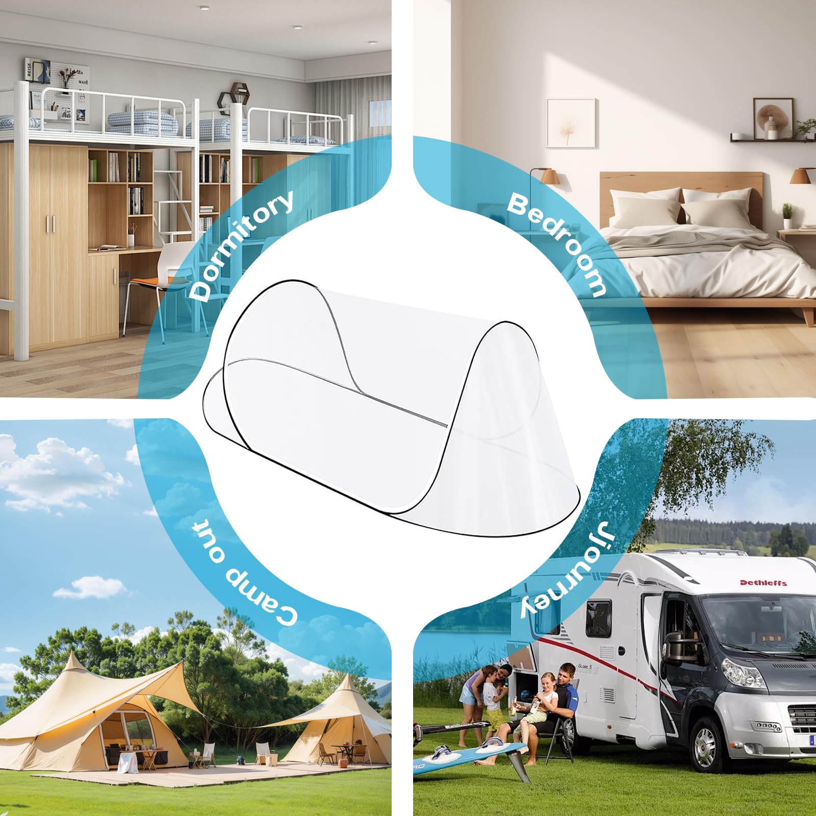 BORDEAG Zanzariera da viaggio Pop Up, Zanzariera pieghevole per la testa, per biancheria da letto, campeggio, viaggi