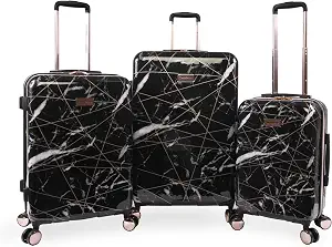 Juicy Couture Vivian 3-Piece Hardside Spinner Luggage Set, Black Marble Web