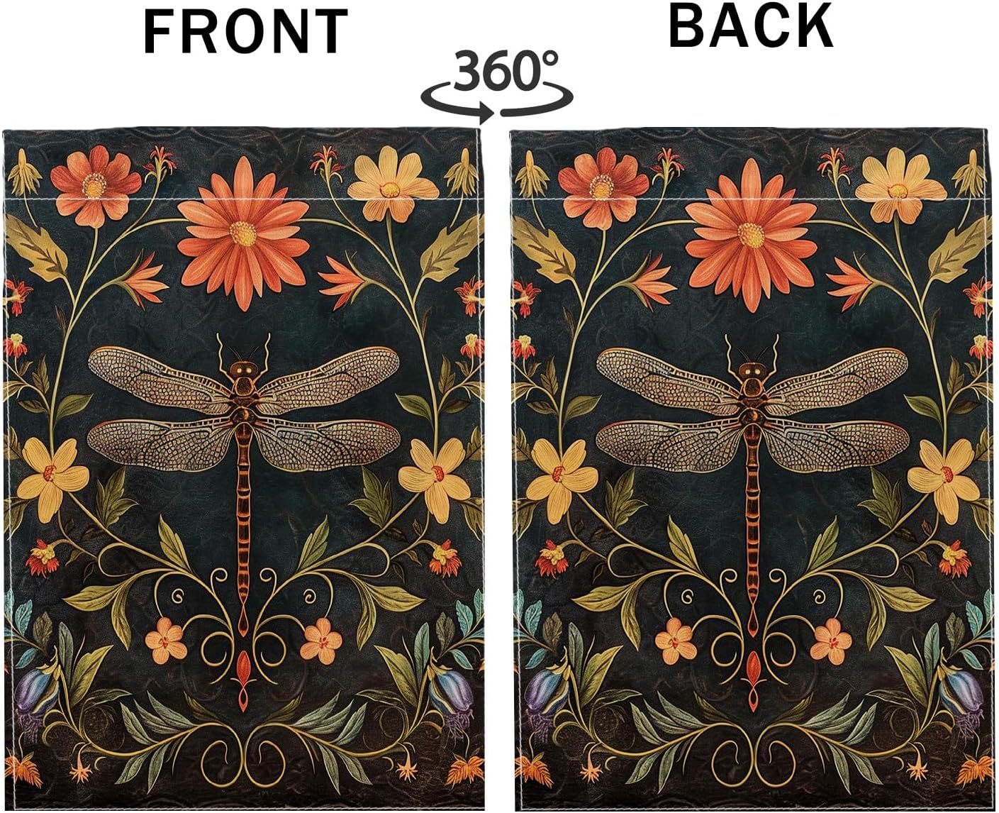 vintage dragonfly garden flag bohemian bug animal medieval flower botanical art print black linen for welcome porch yard flag decor for holiday lawn party double sided fins up flag 12x18inch - Image 6