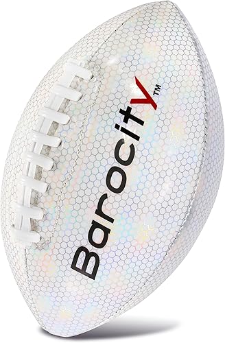 Football Premium Boy and Girl Official Match Ball with Reflective Iridescent Rainbow Hex Pattern, Durable Indoor, Outdoor, Training Practice Game