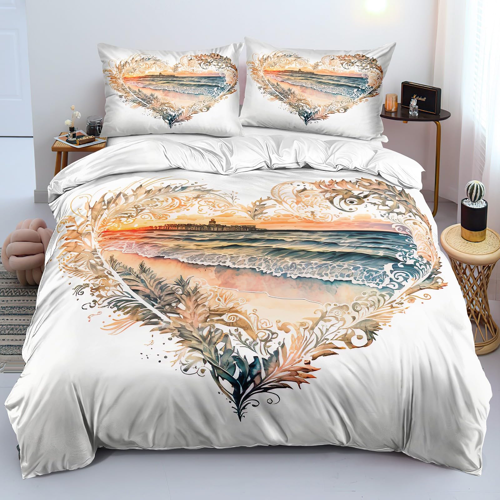 Housse de couette 240x260 cm parure de lit flots réversible en microfibre avec zips