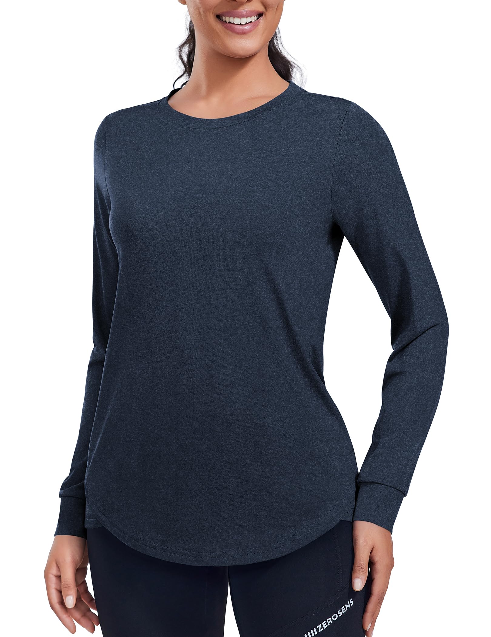 PINSPARK Long Sleeve Workout Tops for Women Crewneck Yoga Shirts Lightweight Athletic Gym Running Sport Casual T-Shirt