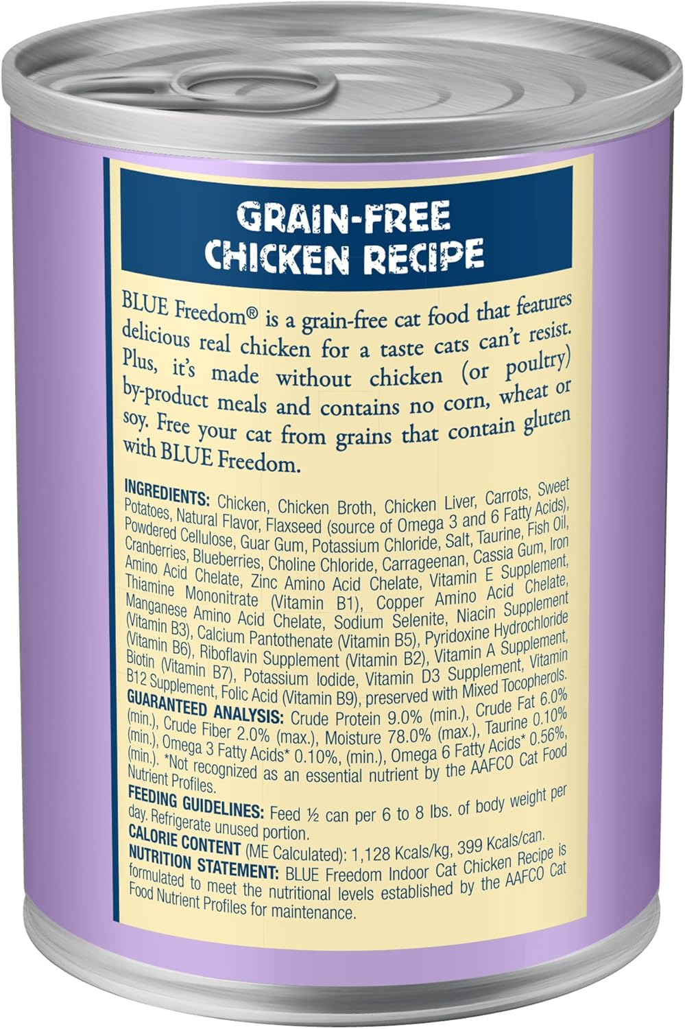 Blue Buffalo Freedom Grain Free Natural Adult Pate Wet Cat Food, Indoor Chicken 12.5-oz cans (Pack of 12)