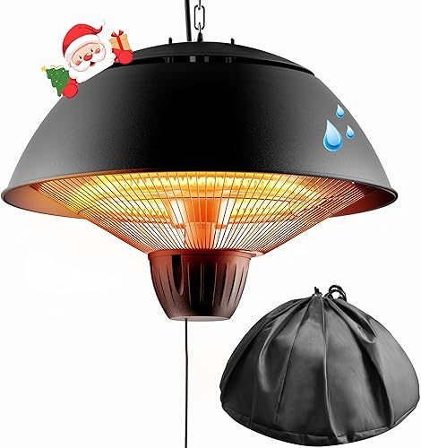 Calentador eléctrico para exteriores, calentador de patio infrarrojo colgante de 1500 W para uso al aire libre, calentador eléctrico impermeable