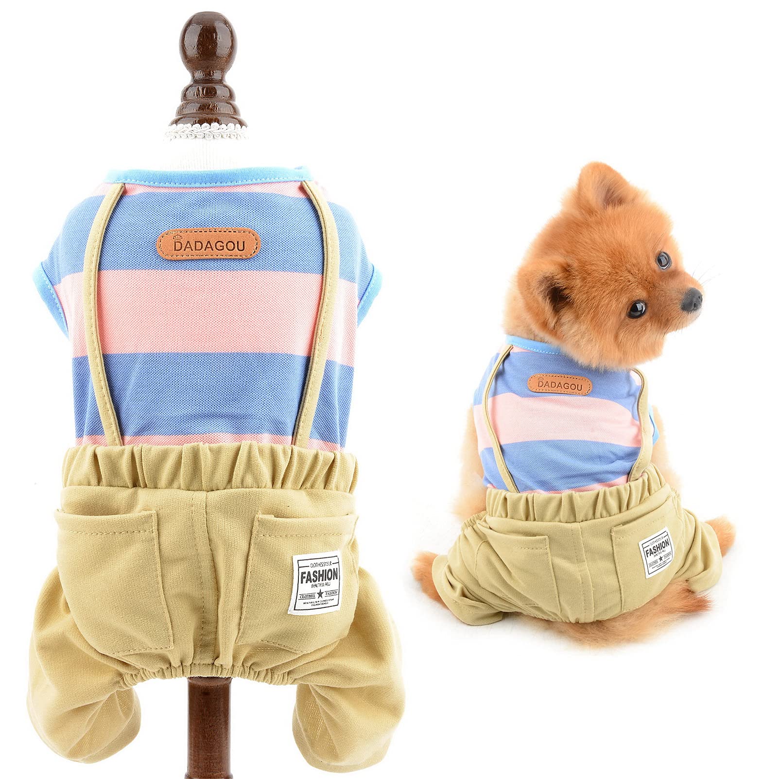 SMALLLEE_LUCKY_STORE Pet Wide Striped Shirt Overalls Outfits Jumpsuit for Small Dogs Cats Boy Girl Puppy Jumper Vest with Pants Cute Yorkie Chihuahua Clothes