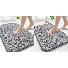 Arotive Chenille Bathroom Rugs 30" x 20" and 24" x 16", Grey, 2 Item Bundle