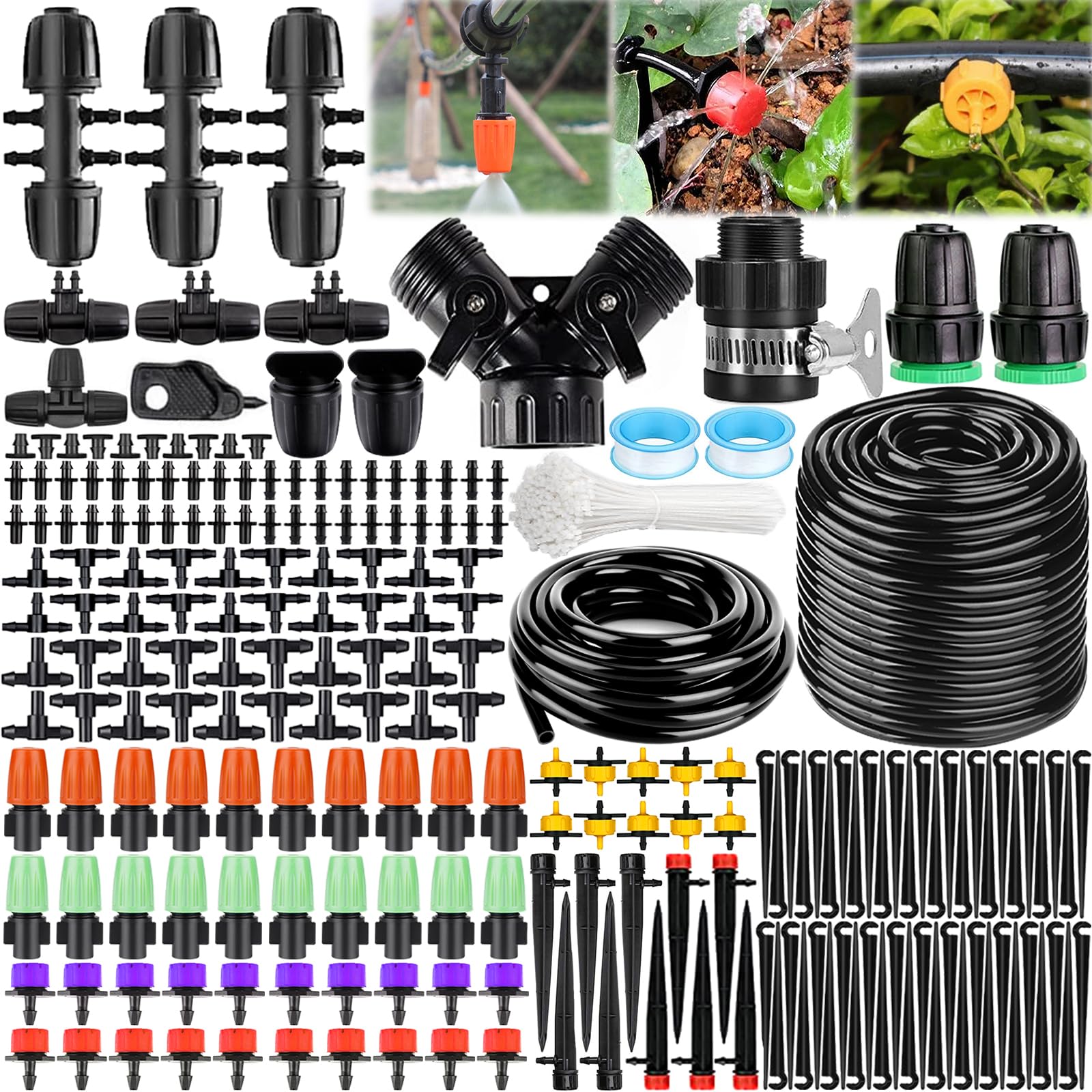 40M + 8M Kit di irrigazione a goccia,269 Pezzi DIY Micro Serra Automatica Sprinkler Gocce,Sistema di irrigazione da giardino,per piante da giardino,Giardino Irrigazione Kit.
