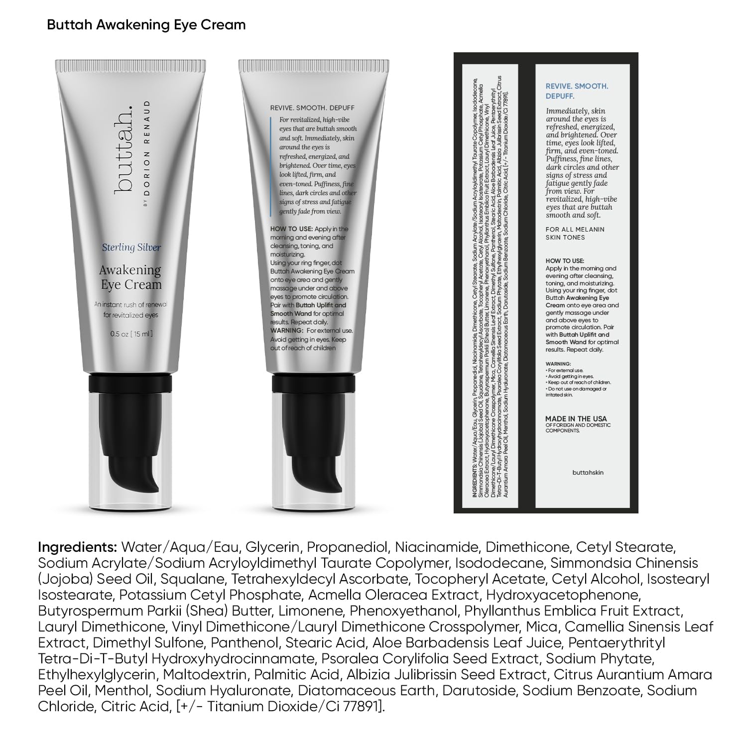 Buttah Skin Awakening Eye Cream for Dark Circles and Puffiness - Anti Aging Eye Care Cream - Eye Cream For Wrinkles - Nourishing and Hydrating Under Eye Treatment with Natural Ingredients