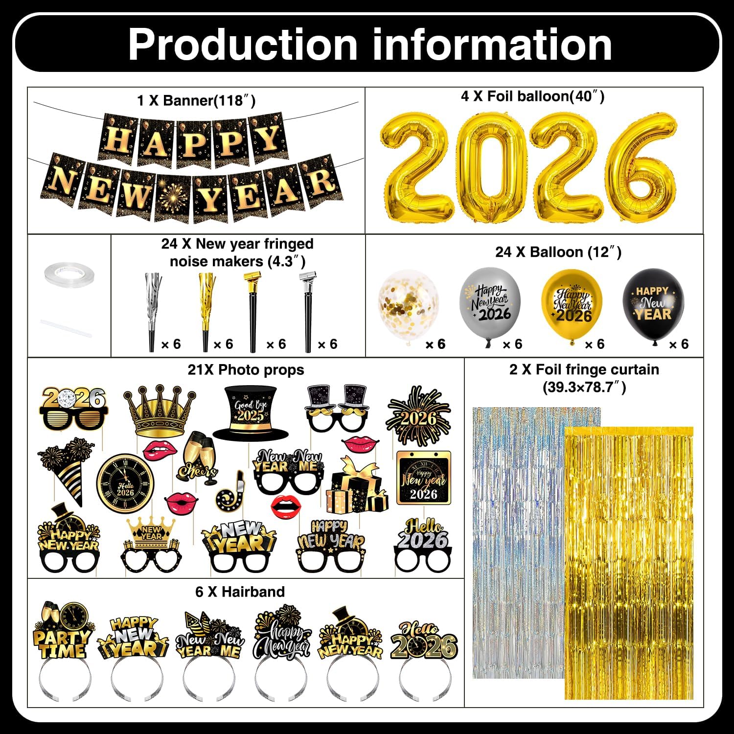new years eve party supplies 2026, happy new year decorations 2026 silver and gold, 110 pcs new years eve decorations, nye decorations 2026 fornew year's eve party