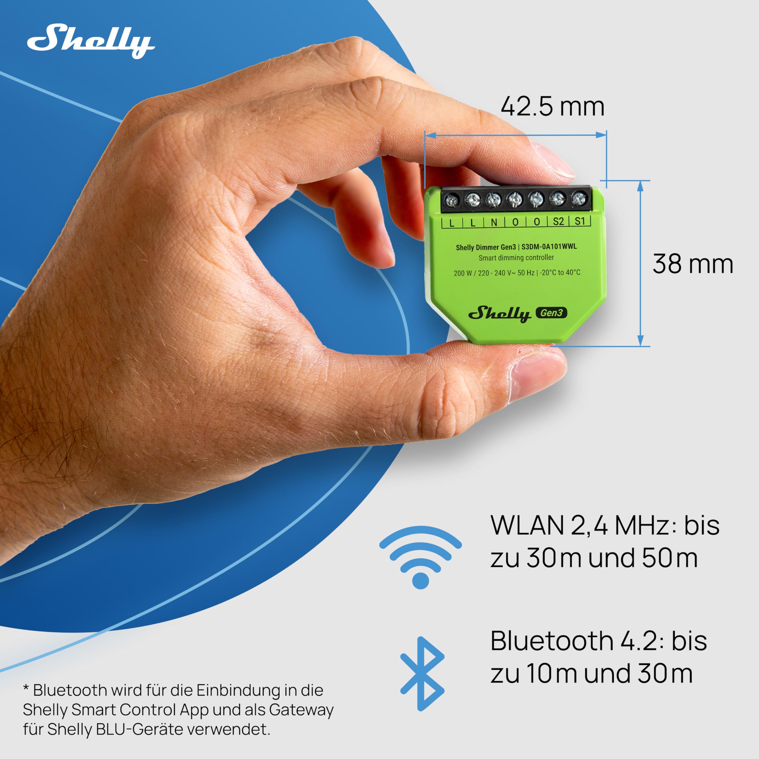 Shelly Dimmer Gen3 - WLAN Smart Dimmer, Hausautomation, Dimmbare Lichter, LED-Streifen, Kein Neutralleiter Еrforderlich, Smarte Zeitpläne, Kein Hub Еrforderlich, iOS & Android, Alexa & Google