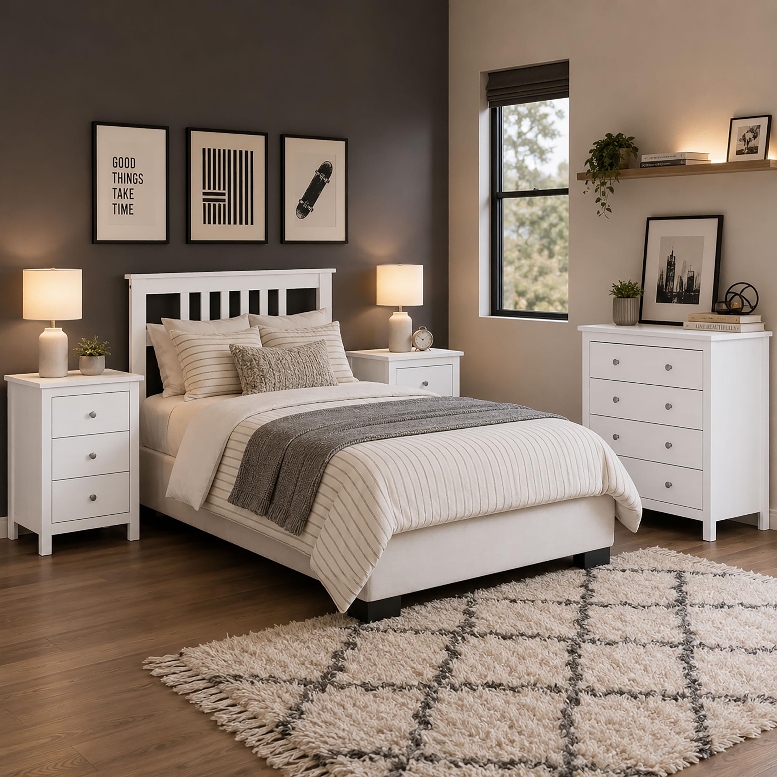 Cómoda Tabac de Madera Maciza de Pino Natural Blanco Lavado – 4 Cajones – Cajonera Dormitorio y Salón – Mueble Auxiliar de Almacenaje – 78,5x75x35 cm – Serie Alme – Robusta y Duradera