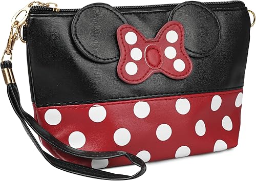 GYIPFIPA Bolsa de cosméticos con orejas de ratón con cremallera, bolsa de maquillaje de viaje de cuero de dibujos animados con orejas y lazo, bonita