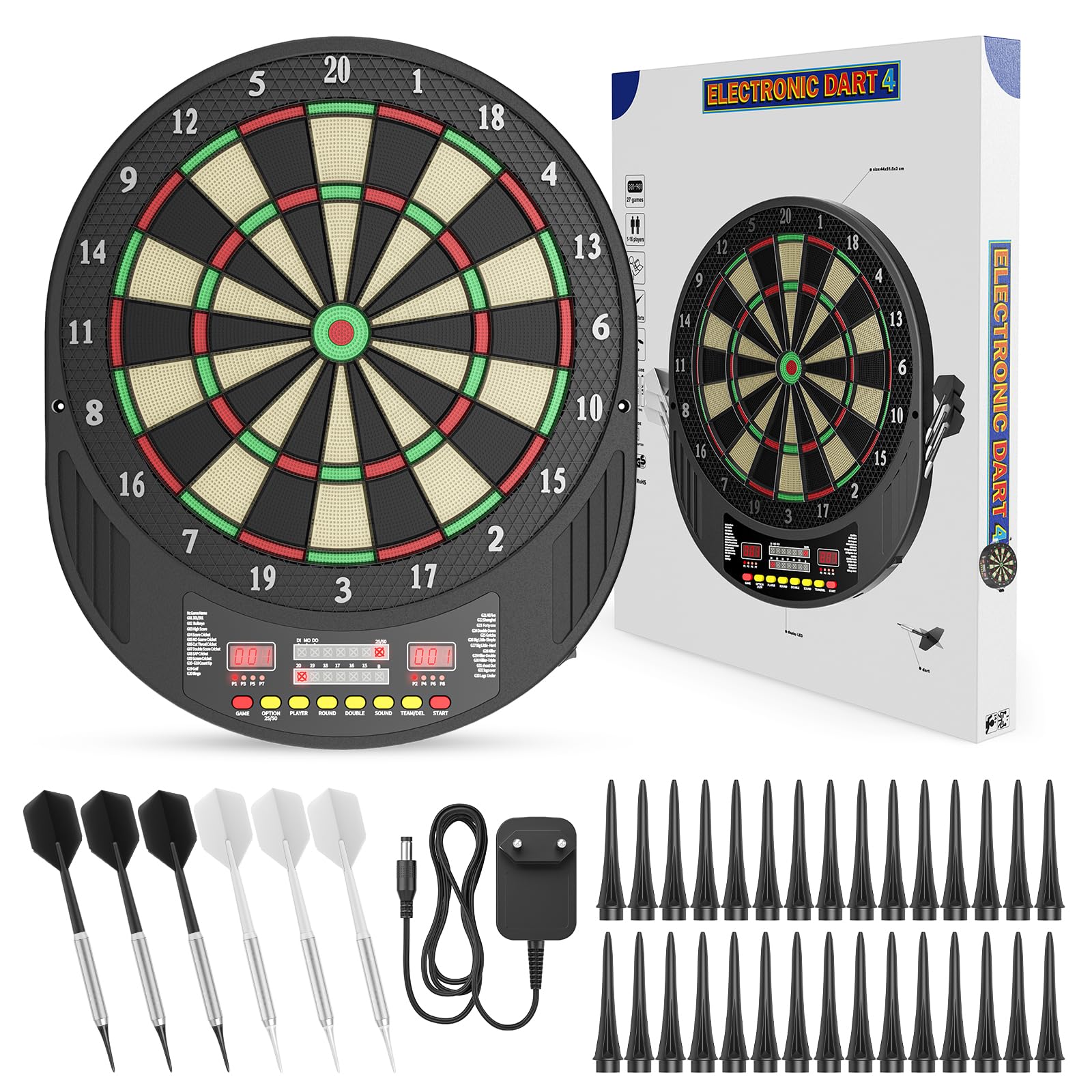 Cible de Fléchettes Électronique Professionnelle avec 6,33 Jeux & 271 Options, Écran LCD, 8 Joueurs Max