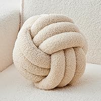 LUSJNGE Lambswool Knotted Ball Throw Pillow - Soft 8 Inch Round Decor Cushion for Sofa Bed Chair Home Aesthetic (Beige)