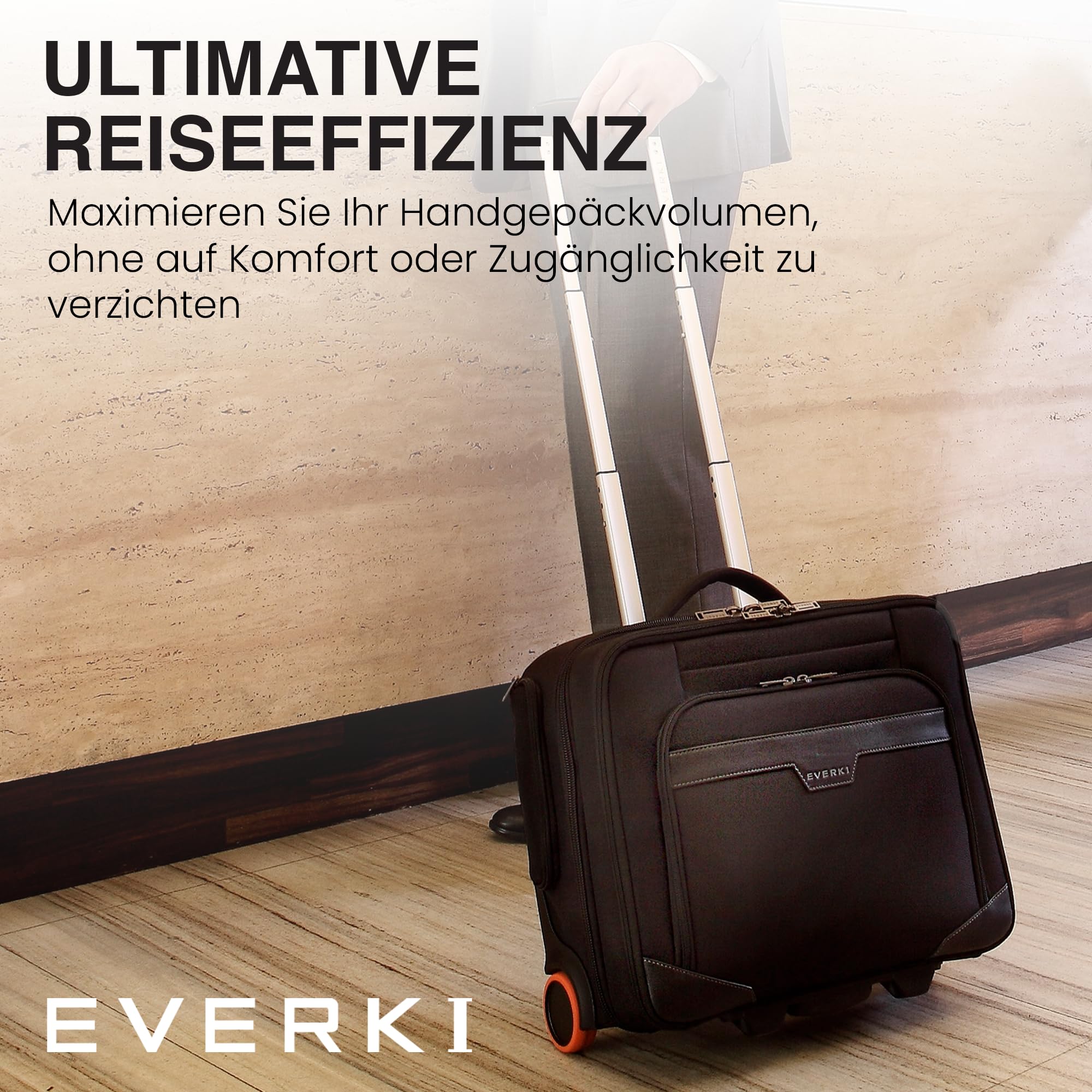 Everki Journey Laptop-Trolley 24 L für 16 Zoll – Business-Aktentasche mit Rollen, reisefreundliche Handgepäck-Laptoptasche und leichte Bürotasche – schwarz (EKB440)