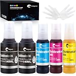 Hiipoo 580ML Encre de sublimation pour EcoTank Imprimante à jet d'encre Supertank ET-2400 ET-2720 ET-2760 ET-2800 ET-2803 ET-2850 ET-3760 ET-4800 ET-15000 Transfert de la presse à chaleur sur T-Shirt (Autofill/ICC-Free/Anti-UV)