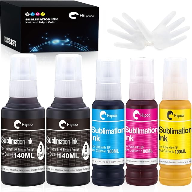 Hiipoo 580ML Encre de sublimation pour EcoTank Imprimante à jet d'encre Supertank ET-2400 ET-2720 ET-2760 ET-2800 ET-2803 ET-2850 ET-3760 ET-4800 ET-15000 Transfert de la presse à chaleur sur T-Shirt (Autofill/ICC-Free/Anti-UV)