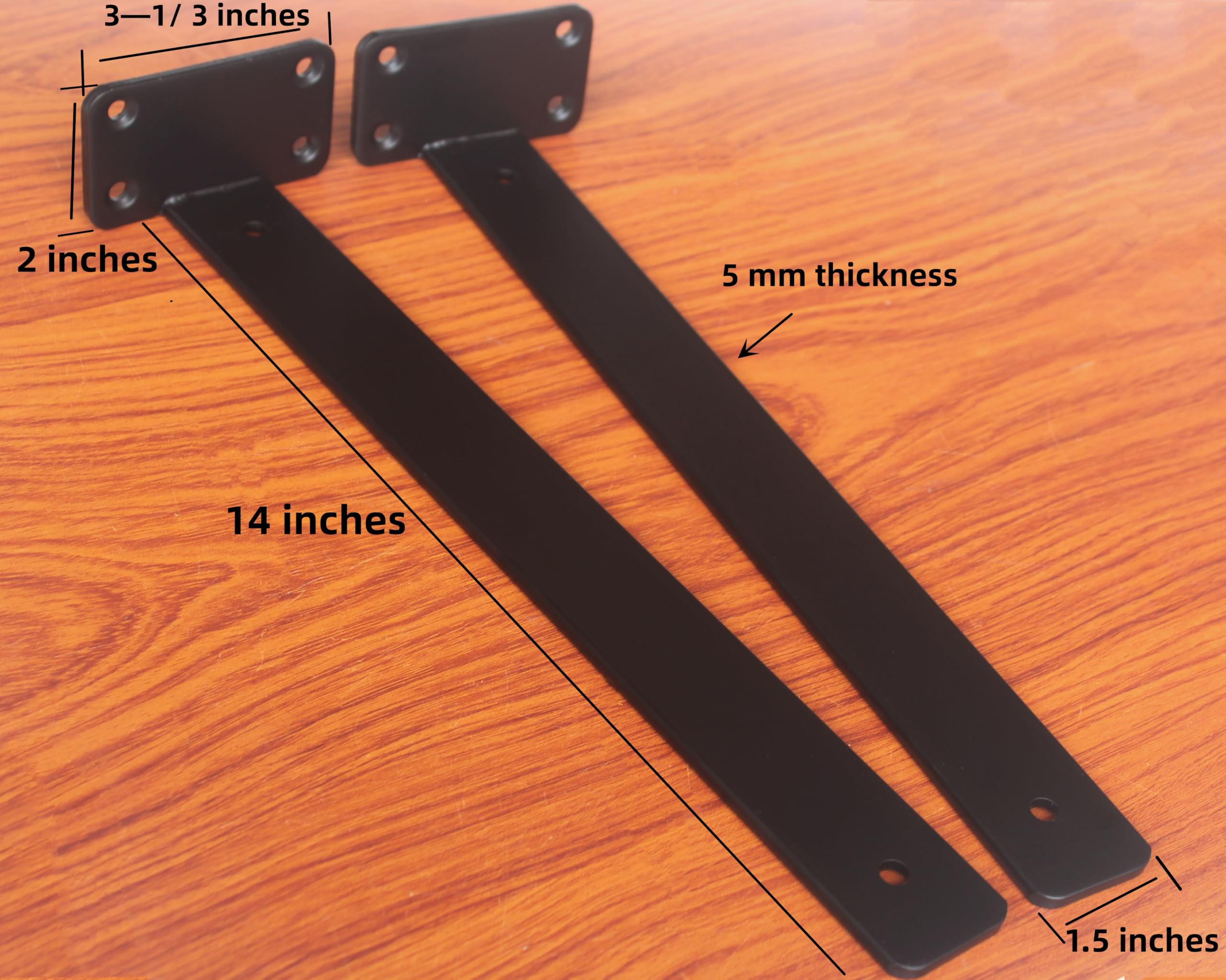 4 Pack - 14 Inch Black Hidden L Shelf Bracket (1/5 Inch Thicked) Iron, Metal Industrial Modern L Brackets for Shelves Support — Amazon image 2