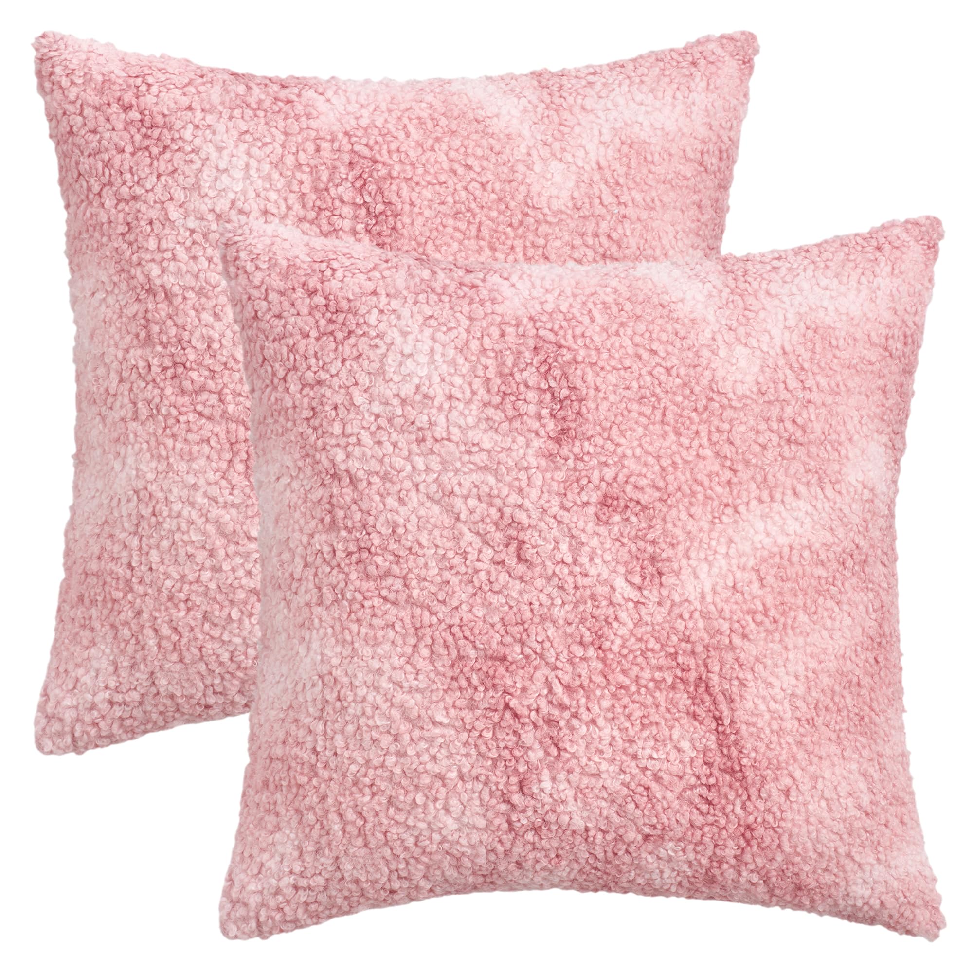 HMETOL Pack of 2 Tie-Dye Teddy Fleece Pillow Cases Soft Plush Pillow Covers for Sofa Bedroom Living Room, Modern Home Decor Pink 45 x 45 cm