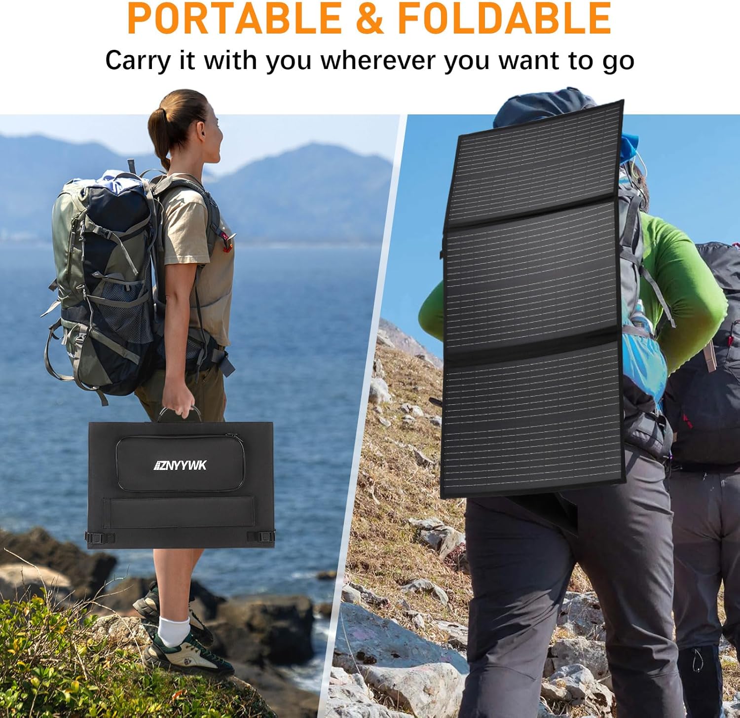 100 Watt 18V Portable Solar Panels, Foldable Solar Panel for Power Station Camping Hiking Off-Grid Living, Monocrystalline Folding Panels Solar with 2 USB 5V DC Output