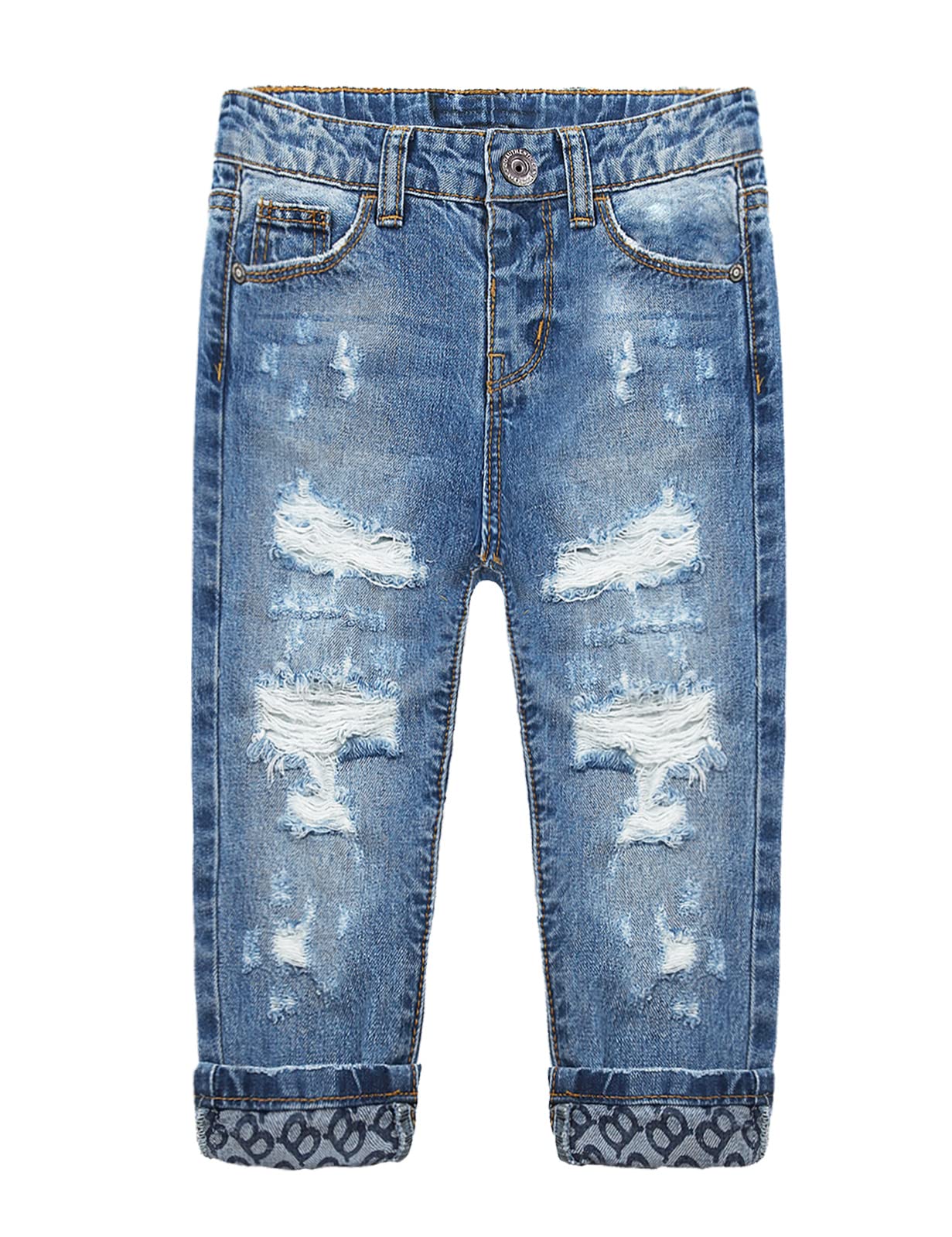 KIDSCOOL SPACEBaby Girl Boy Jeans,Little Kid Elastic Band Inside Ripped Denim Pants