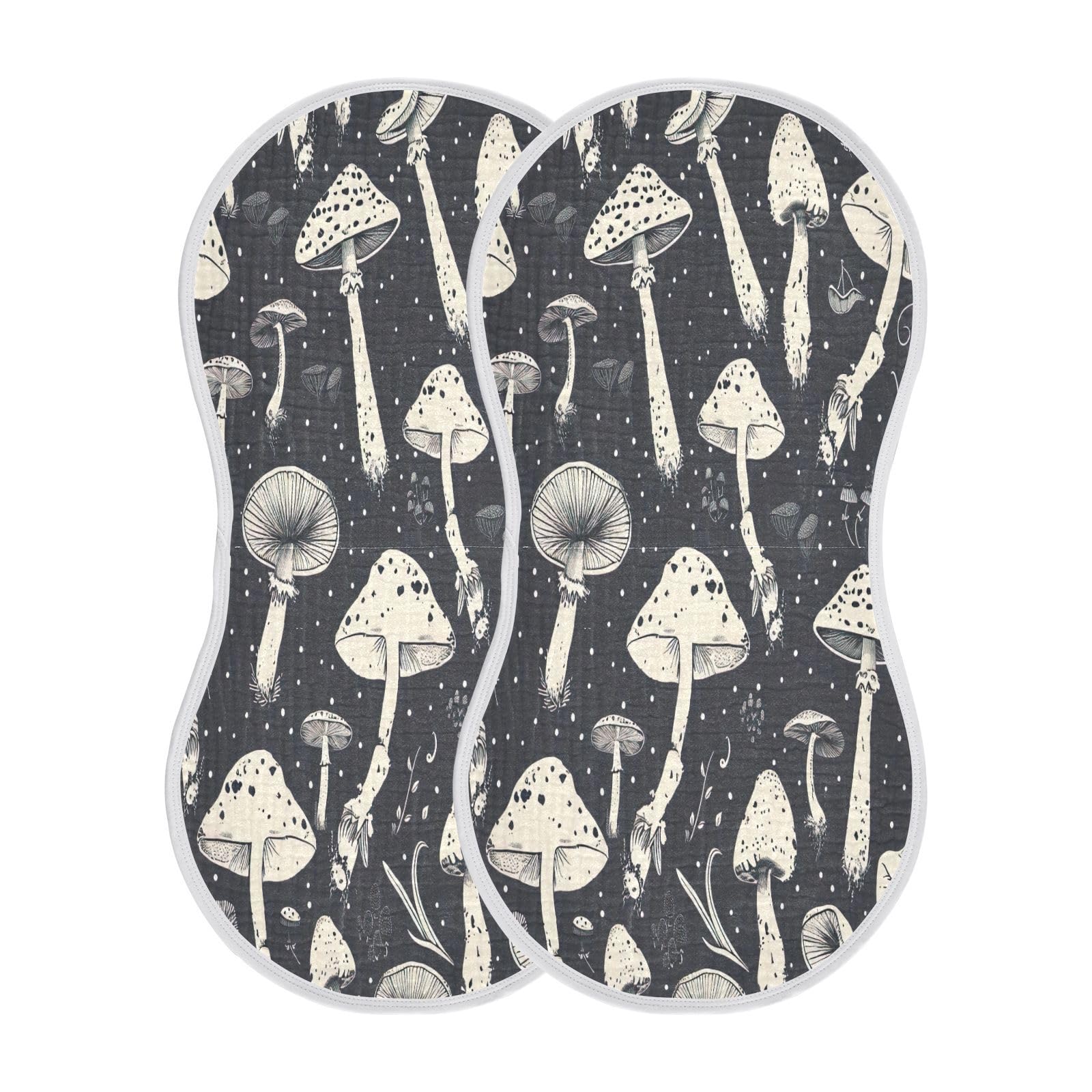GOODOLD Mushrooms Black Muslin Baby Burp Cloths - Super Absorbent and Soft Burping Rags - Cotton Burp Clothes Set for Boys and Girls, 2 Pack