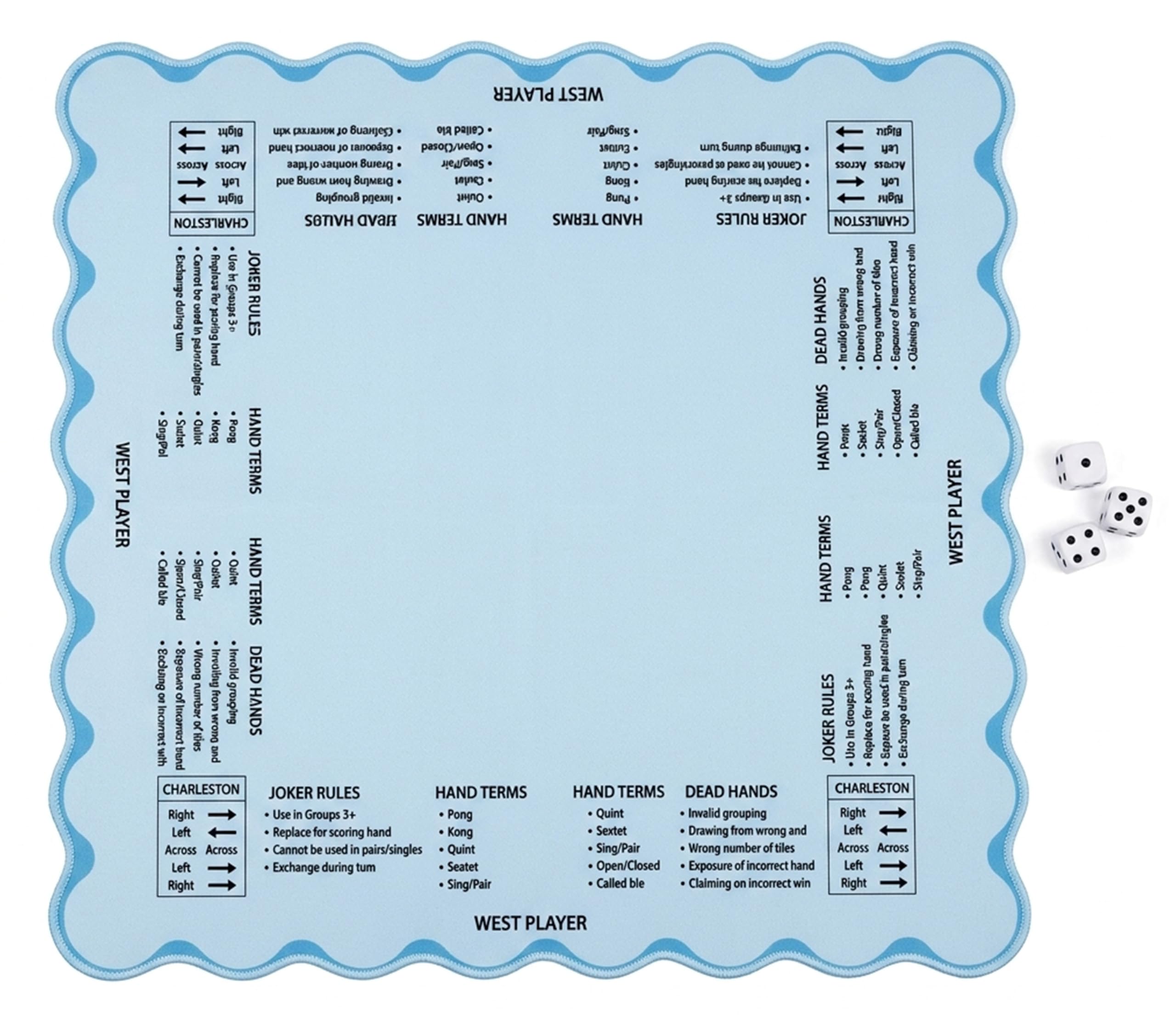 Tapis de mahjong festonné en tissu néoprène laminé, taille standard 80 cm x 80 cm, disposition des règles de mahjong américaines, tapis de jeu antidérapant et réduction du bruit pour jeux de société