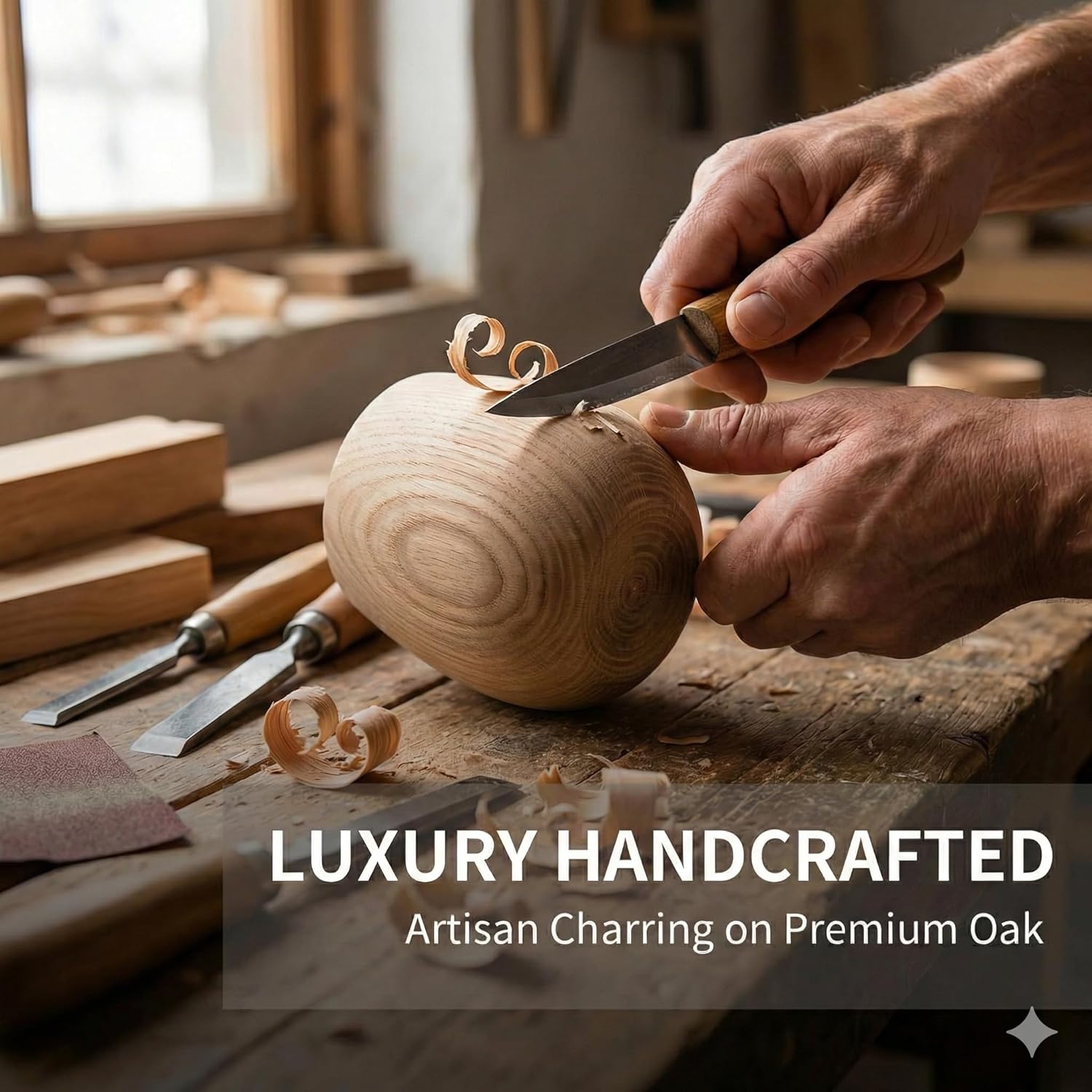 Charred Wooden Bourbon Drinking Glass - Set of 2 | Handcrafted Oak Tumbler Gift for Men | Premium Tasting Cups for Scotch & Old Fashioned | Unique Present for Husband & Dad