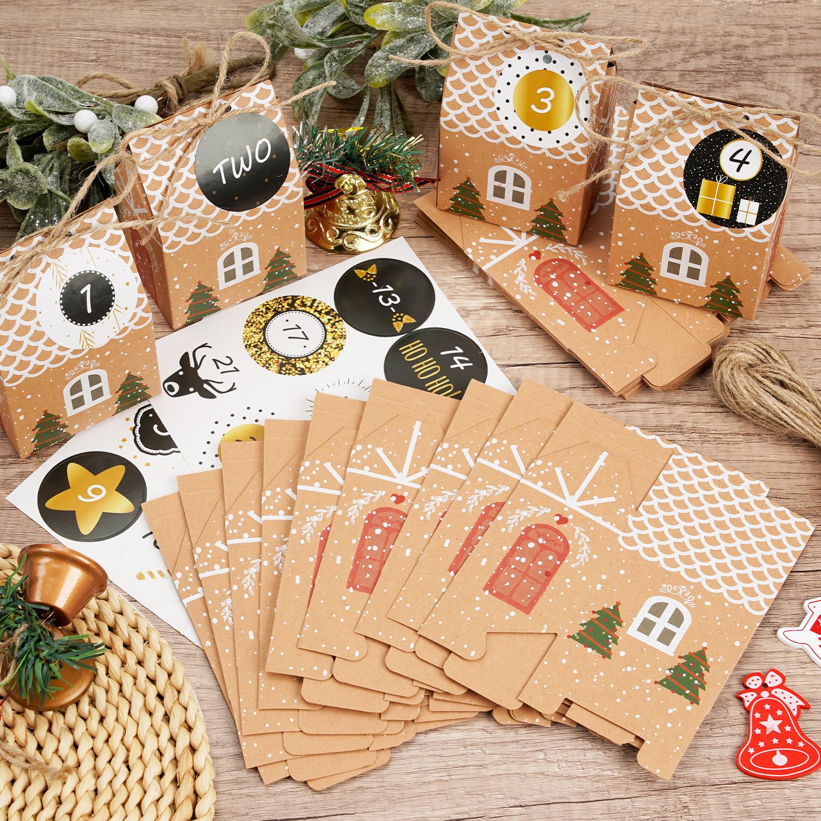 Calendario de Adviento DIY 24 Cajas de Regalo Kraft Decoración Navideña