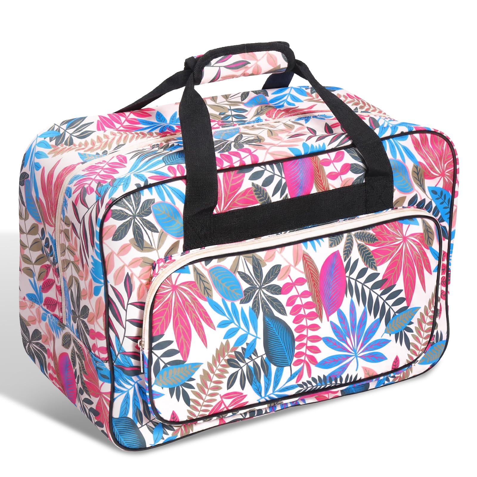 RHAIQBVC Sewing Machine Carrying Case,Oxford Cloth Sewing Machine Storage Tote Bag, 18.11 x 9.05 x 12.6 inches Large Capacity Multi Pocket Carrying Handbag with Full Width Smooth Zip for Craft(White)