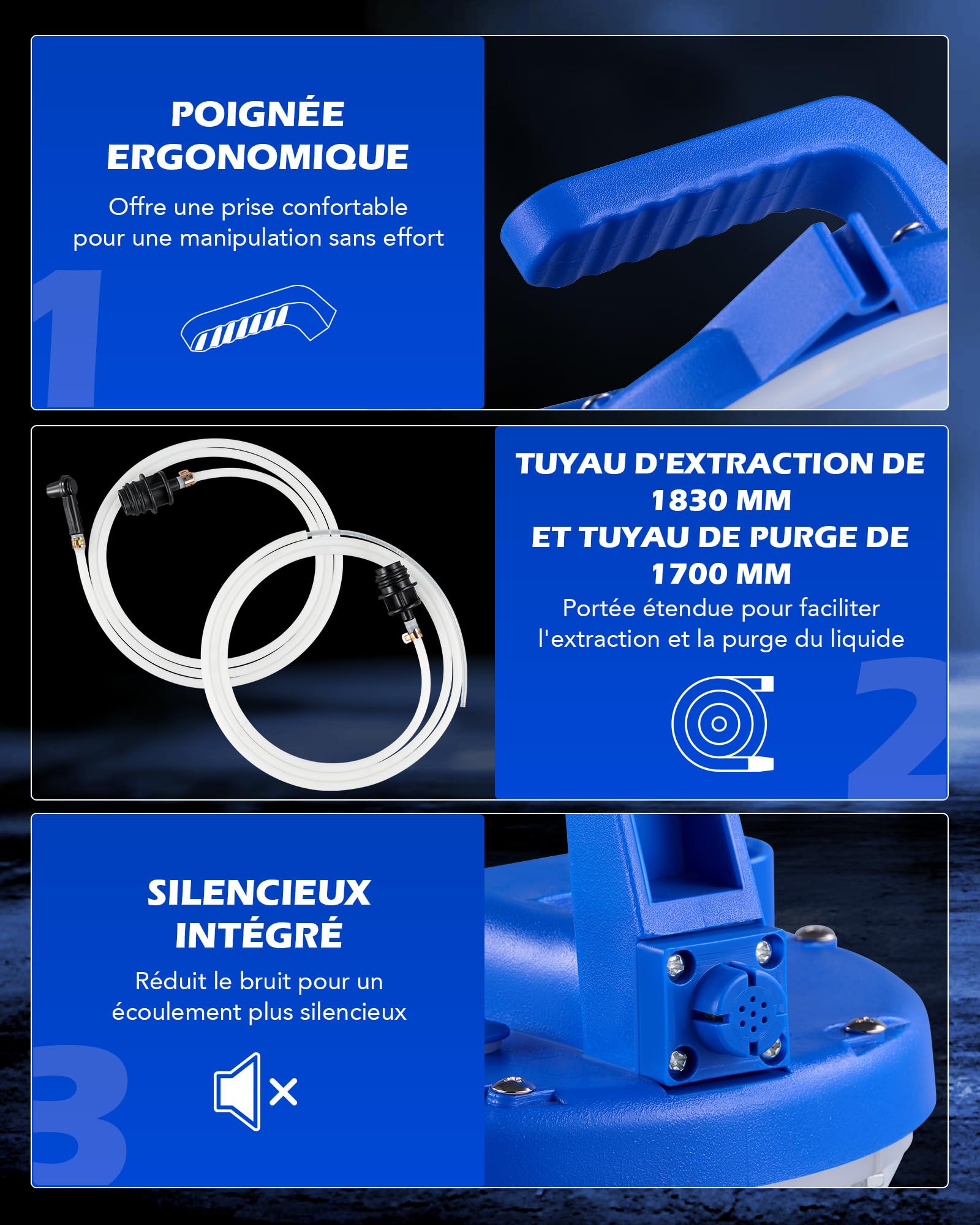 Orion Motor Tech Purgeur de Frein Moto & Voiture 3L, Kit Purge Frein Voiture Pneumatique avec 18 Adaptateurs, Purgeur de Frein Automatique pour Liquide de Frein, Pompe à Vide Purge Frein
