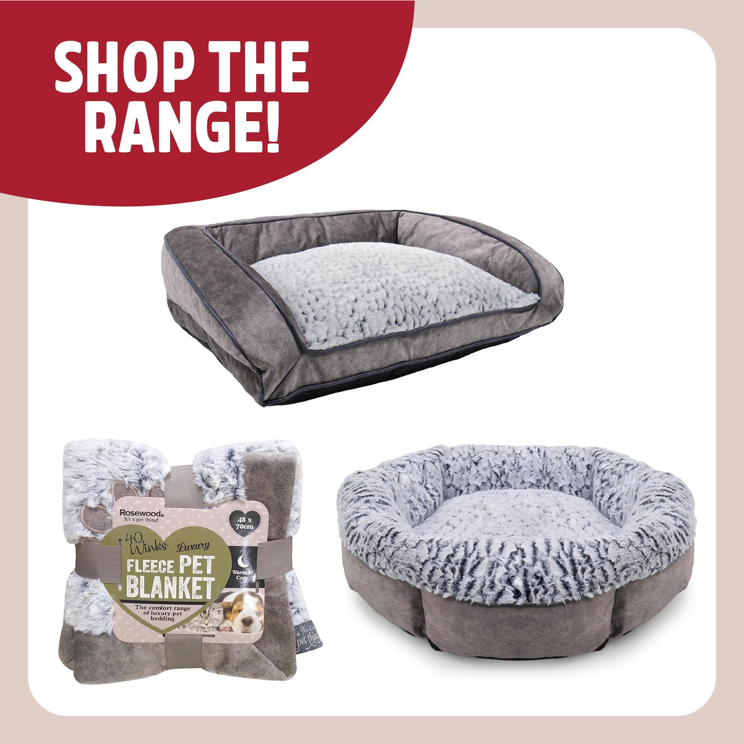 Rosewood - Cama para perros, lavable a máquina, cama para perros de gamuza sintética forrada de vellón súper suave, gris, mediana - 68 cm