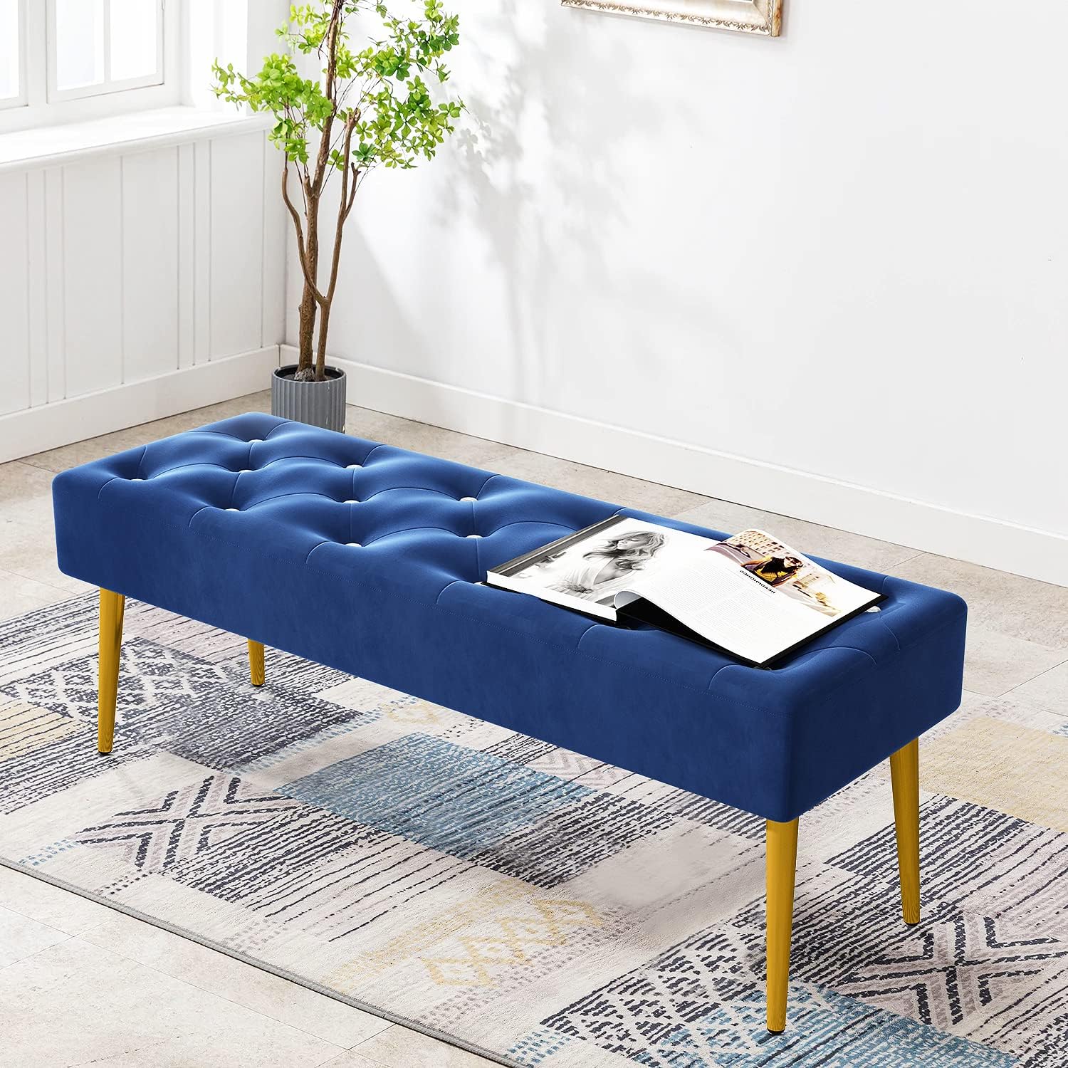 MOOWOOW Upholstered Entryway Bench Bedroom Benches Modern Velvet