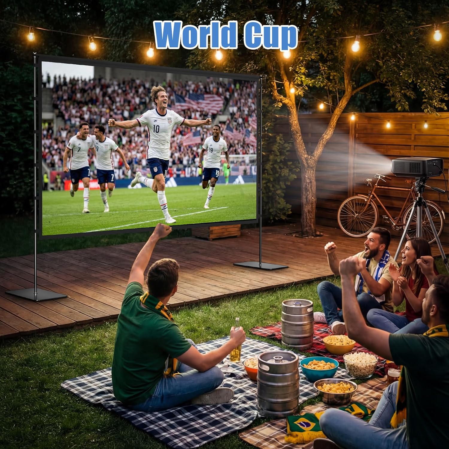 Outdoor Projector Screen with Stand, 120 inch Portable Movie Screen for Backyard, Easy Setup, Wrinkle-Free, Lightweight for Camping & Home Theater