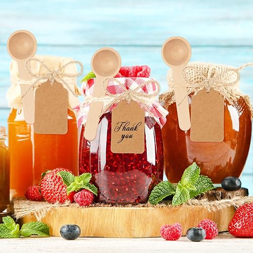 Vista 4 de Baderke 50 juegos de mini cucharas de madera de 3 pulgadas, cucharas pequeñas desechables para tarros de especias, cucharas de madera con etiquetas