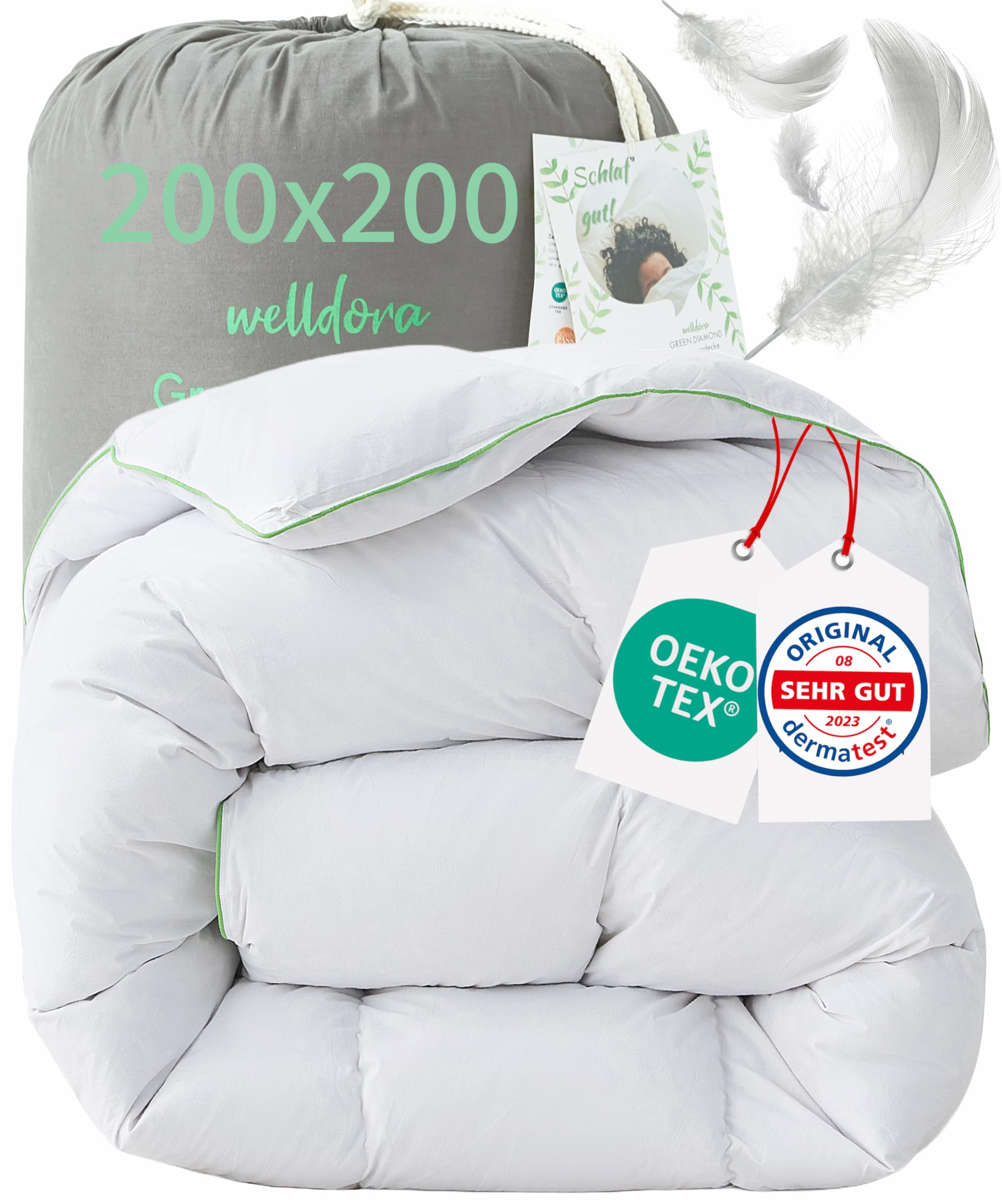 Welldora Komfort Bettdecke 200x200 Winter | 100% Extraweiche Federn & Daunen | Fachärztlich geprüft, Oeko-Tex, Allergiker | Zertifiziert für Tierwohl | Dicke extrawarme Winterdecke Daunendecke