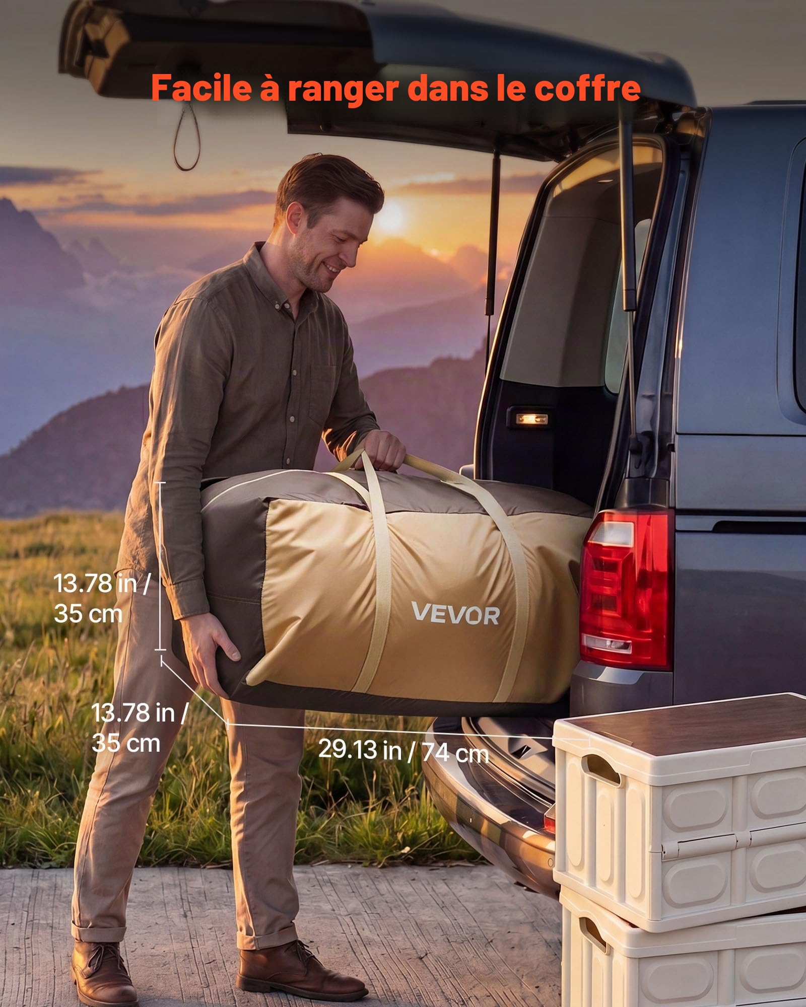 VEVOR Tente Gonflable 8 Personnes Pompe Rechargeable Tente de Camping Beige, pour Randonnée et Pique-niques en Famille, avec Tubes d'Air en TPU, 4 Grandes Fenêtres en Maille, Sac de Transport Portable