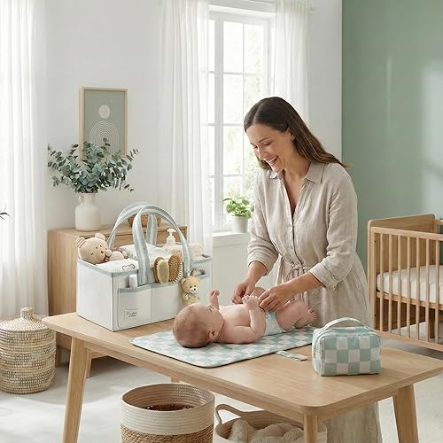 Miniatura 8 de Organizador de Pañales PeraBella XL con Asa, Bolsa de Regalo para Baby Shower, Artículos Imprescindibles para Registro de Búsqueda, Organizador de