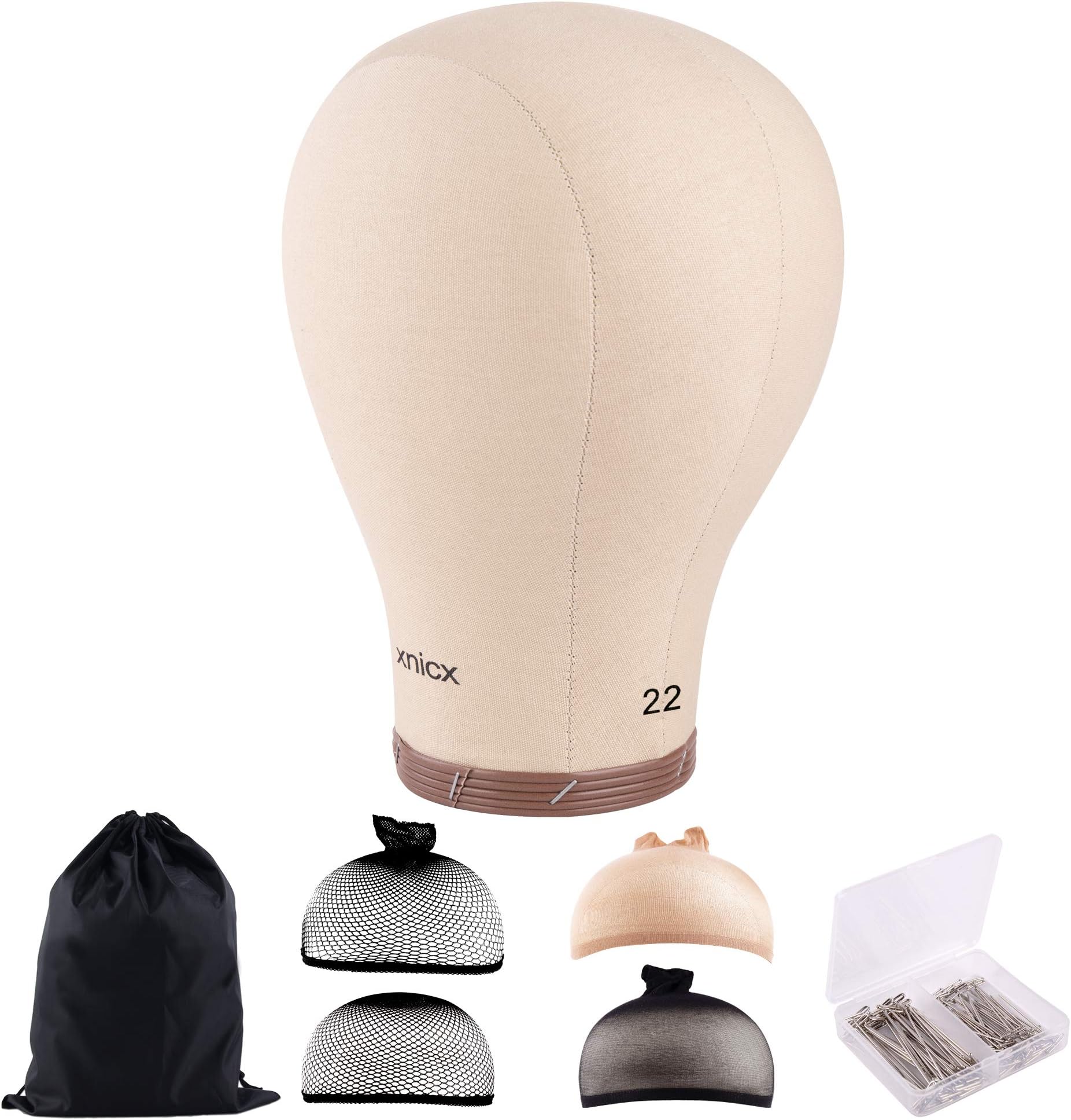xnicx 22'' Cork Canvas Block Head Mannequin Head Wig Display Styling Head With Mount Hole 21" -23''