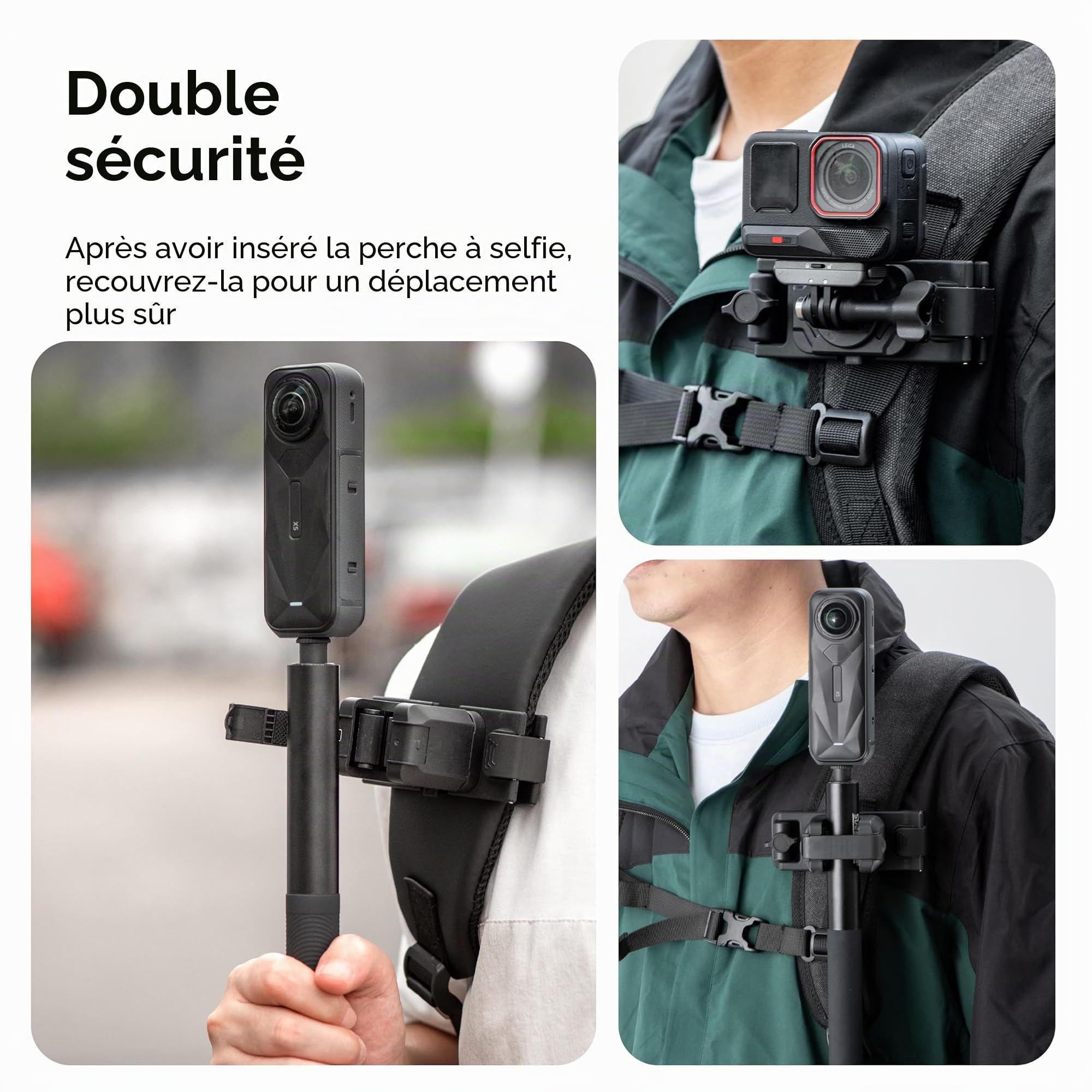STARTRC VCR Selfie Stick Holster Sac à Dos Sangle Clip Support pour Insta 360 X5 X4 Go Ultra ACE Pro 2 Réglable Quick Release pour Pro Hero 13 12 Max 2 pour DJI Osmo Nano Action 5 Accessoires