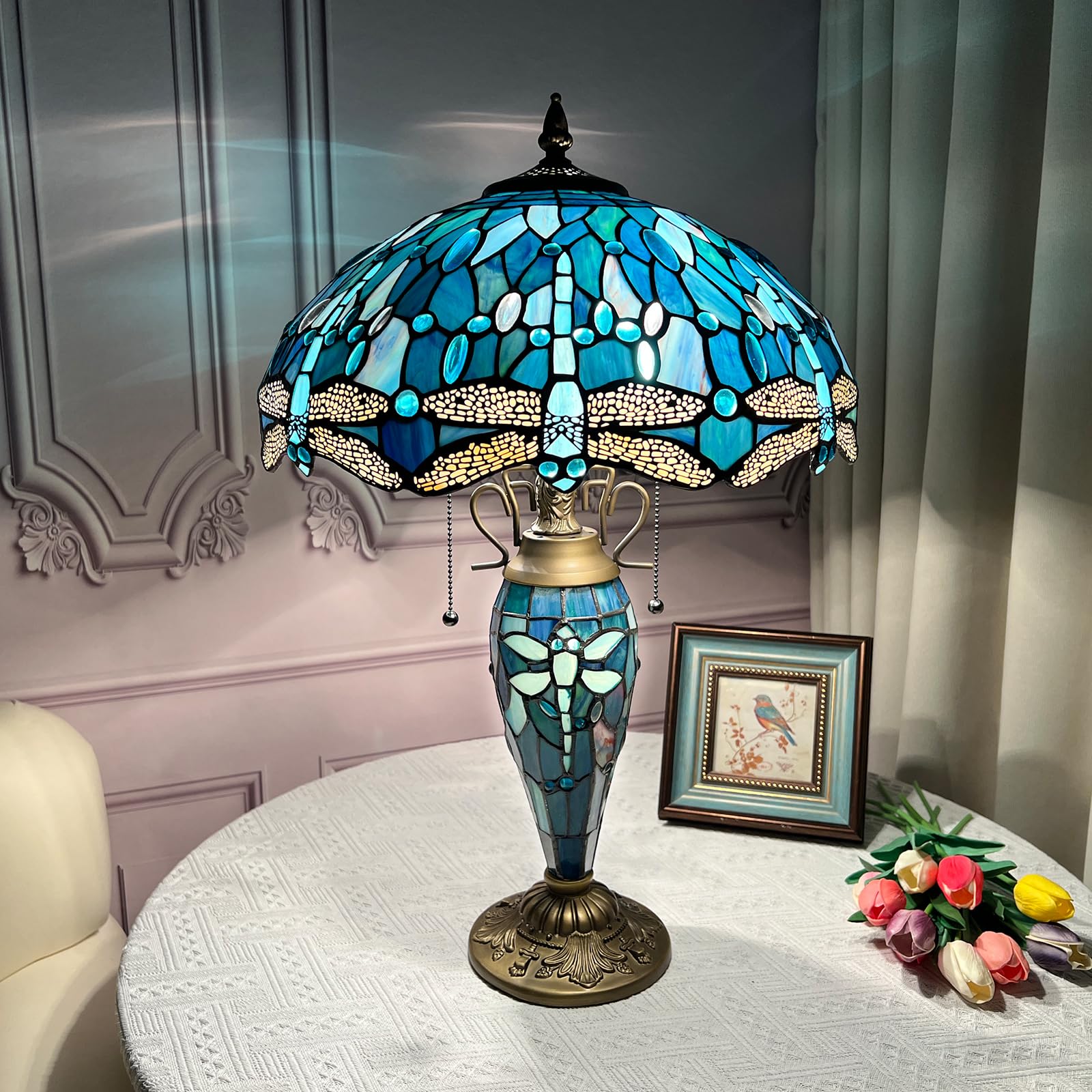 ARTZONE Tiffany Table Lamp with Nighlight [W16''xH24''], Tiffany